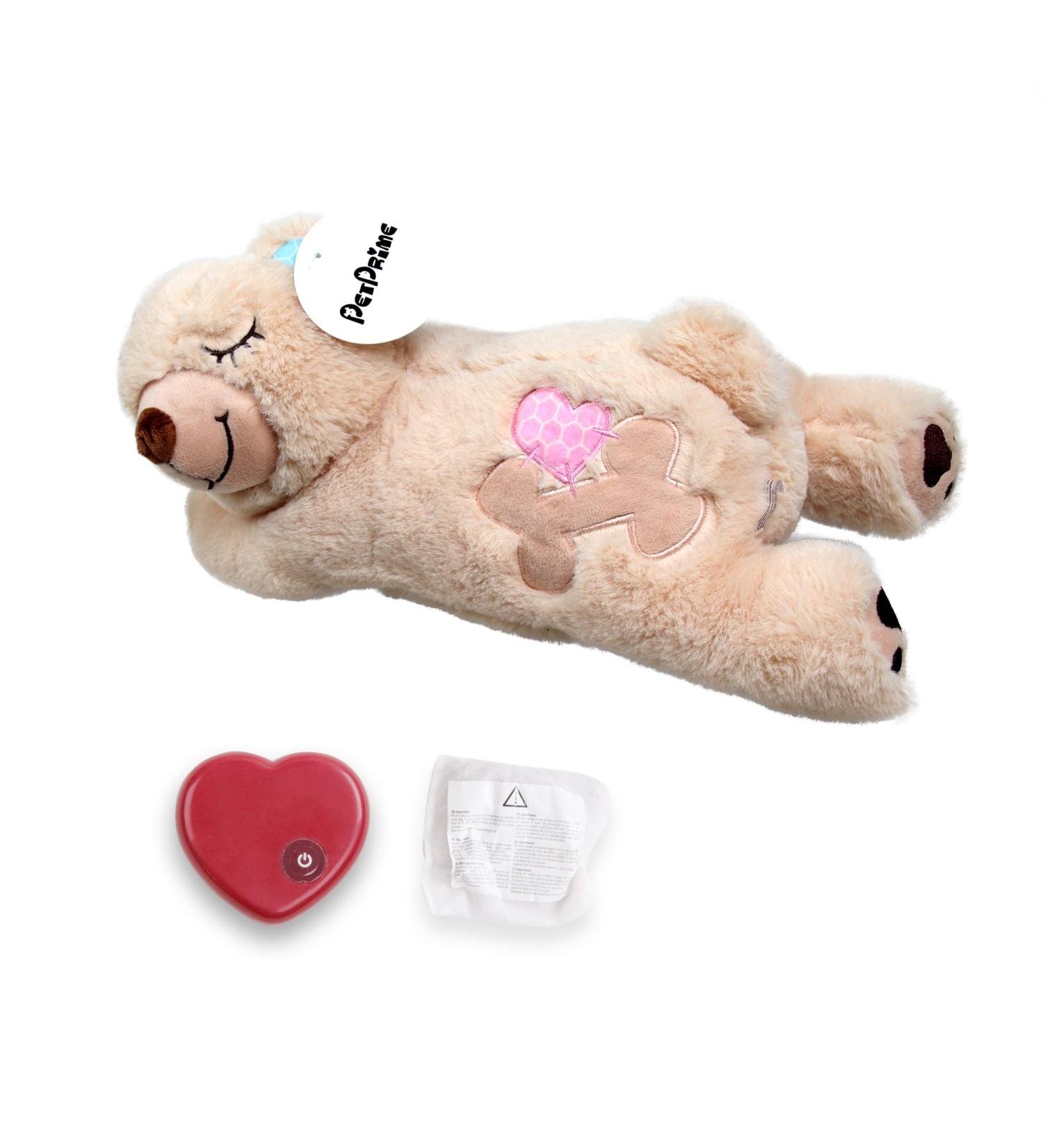 Pet Prime Snuggle Bear - Heartbeat Plush Toy for Cats and Dogs - Comfort Toy in Beige - Buy Online on SooperMarket.com