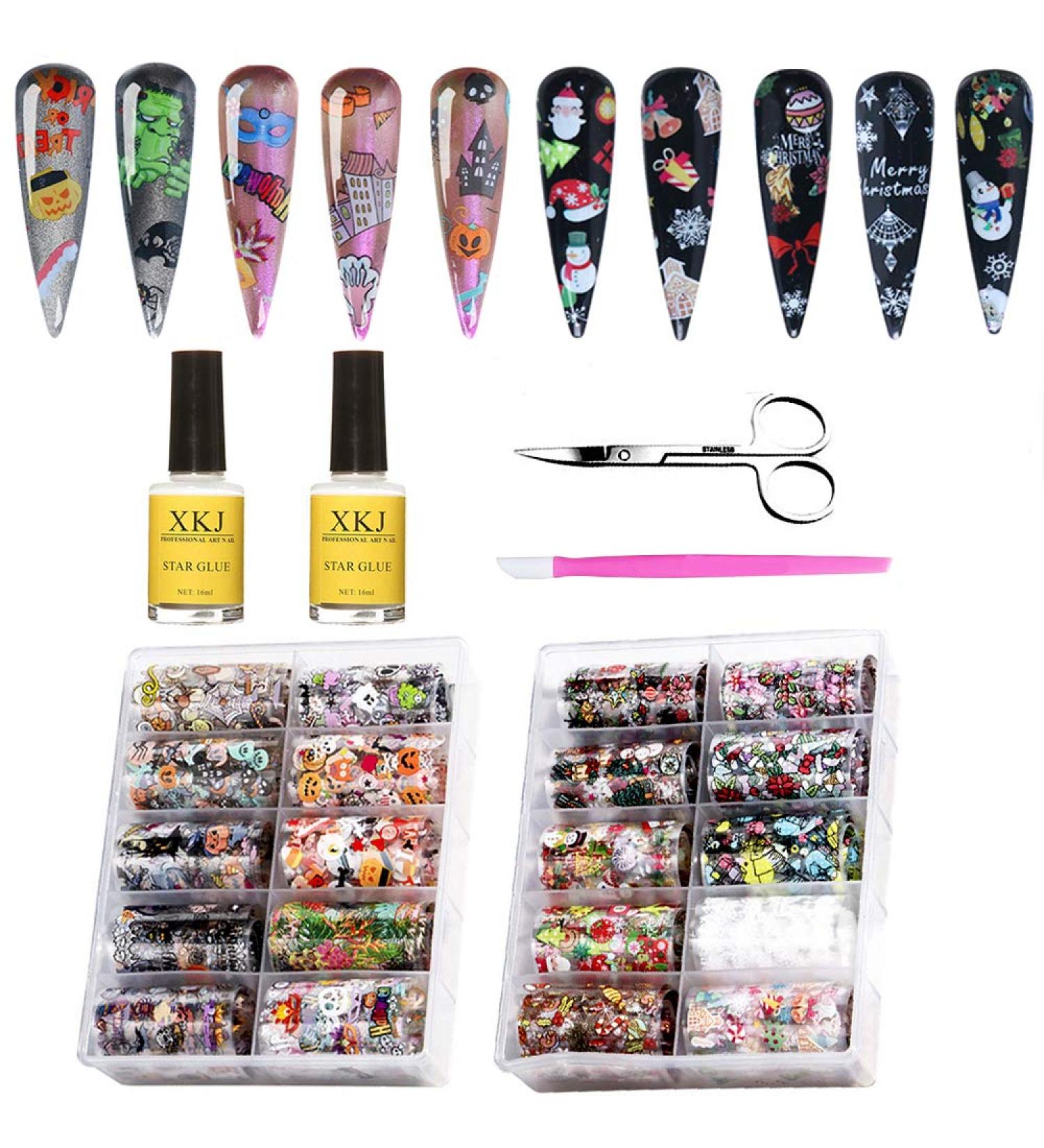 Kalolary 20 Rolls Nail Foil & Glue - Holographic Starry Sky Stars Transfer Stickers for DIY Nail Art Decoration - Buy Online on SooperMarket.com