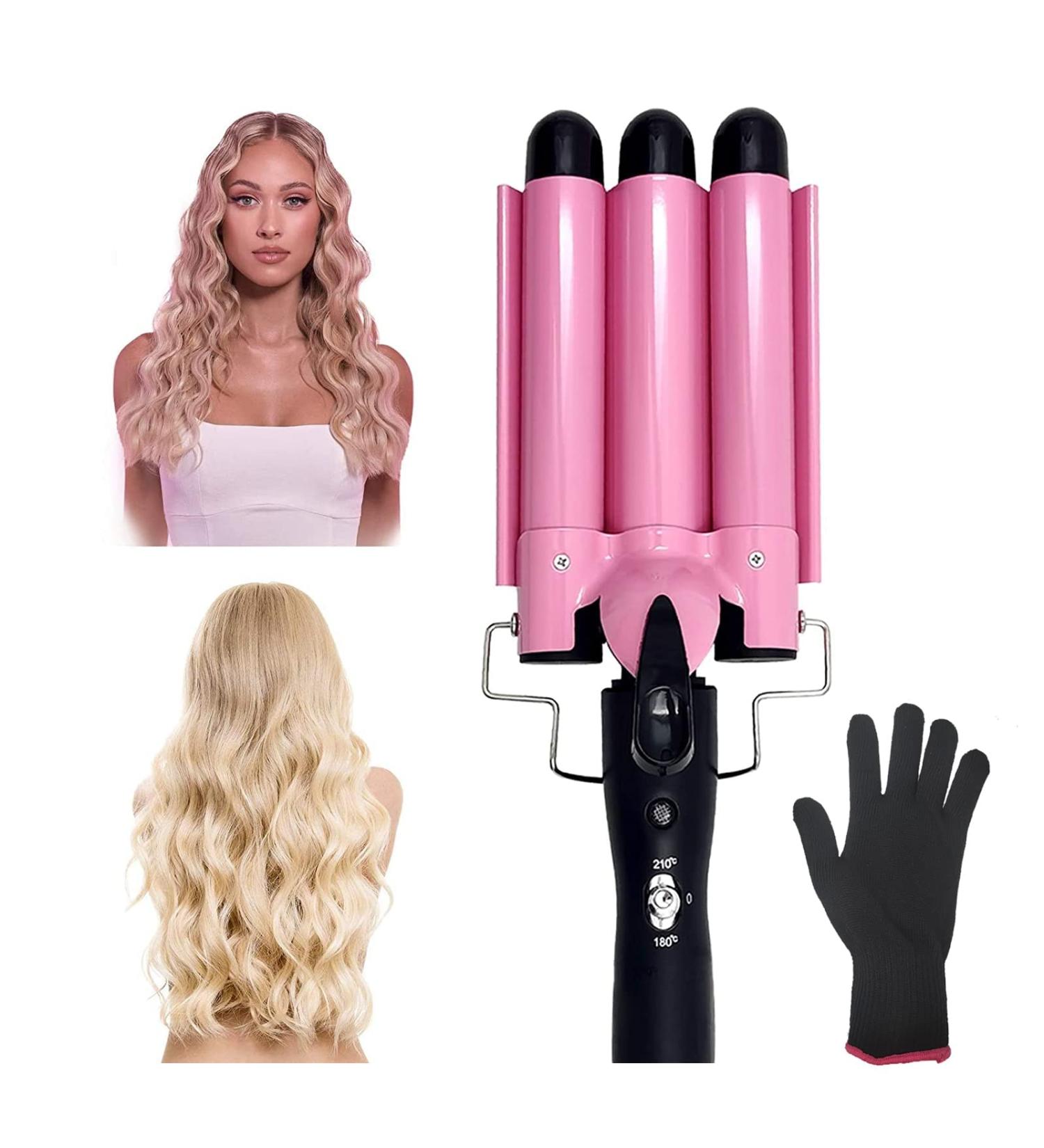 Coidak 3 Barrel Curling Iron Adjustable 25mm Waver for Long/Short Hair - Pink - Buy Online on SooperMarket.com