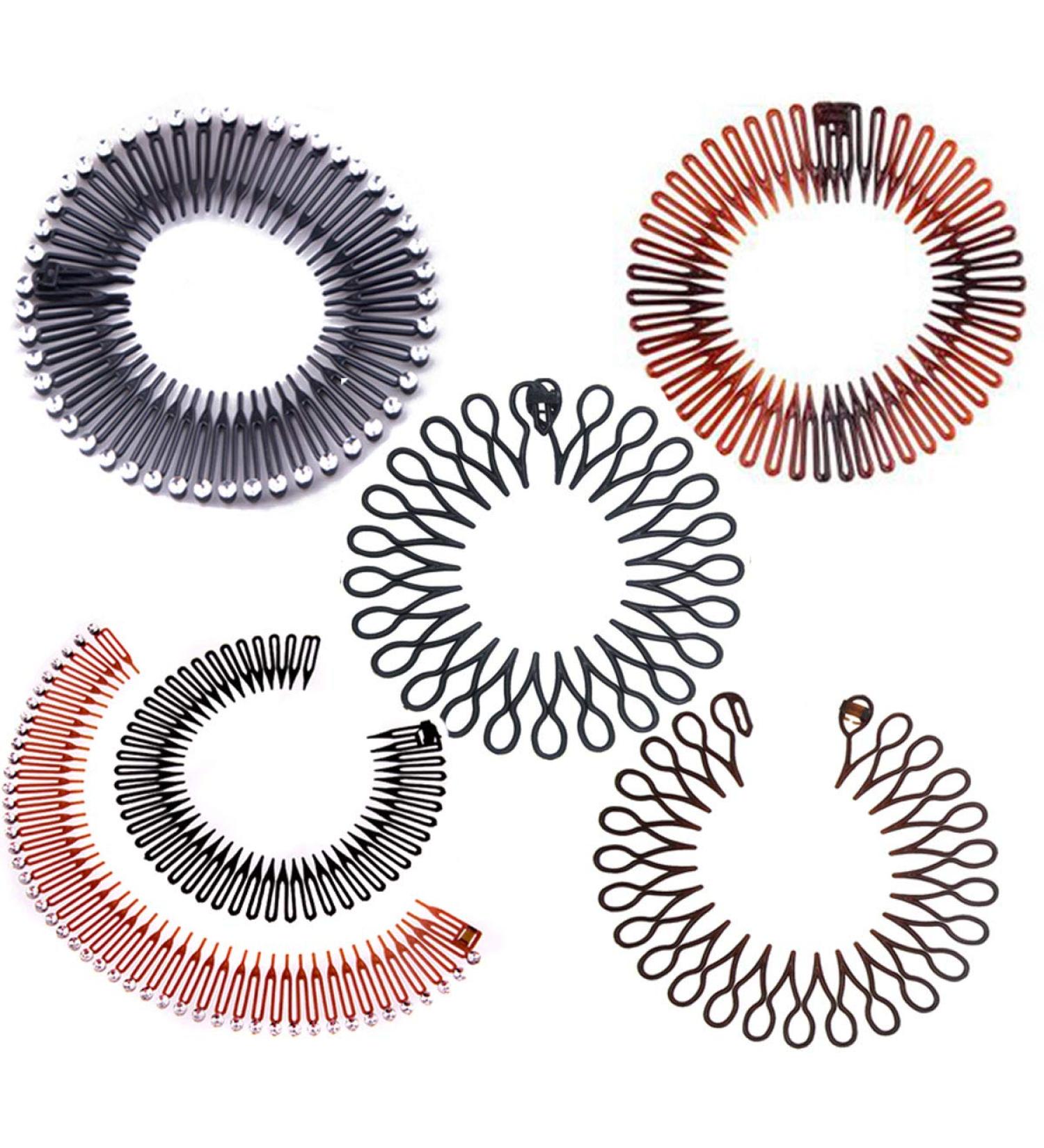 6PCS Women's Fashion Stretch Flexible Hair Combs Headband Set - Flexible Comb Teeth Hair Clips Hoop - Buy Online on SooperMarket.com