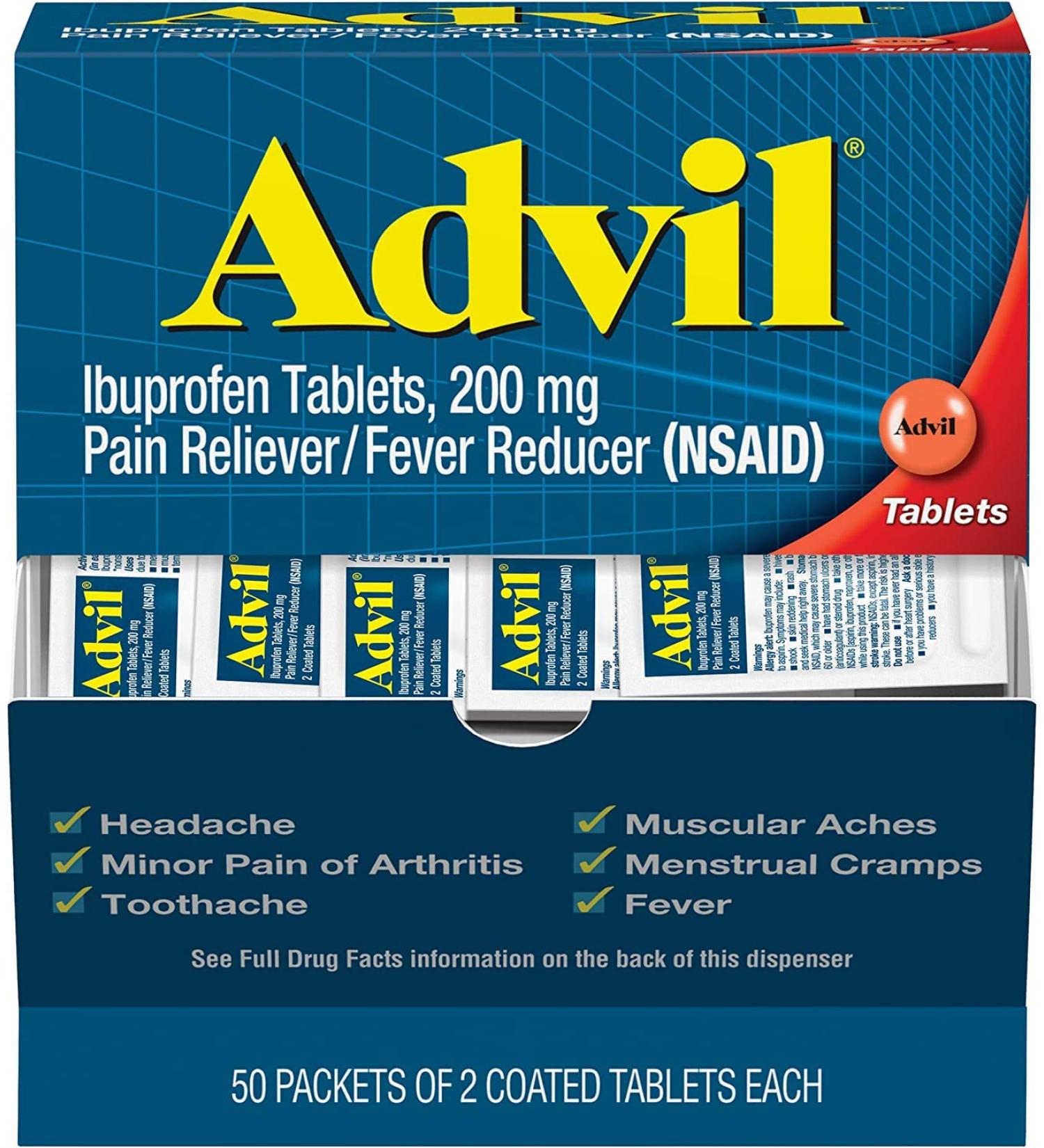 Advil Pain Reliever Tablets 200mg - Individually Sealed Packets (150 Packets Total) - Buy Online on SooperMarket.com