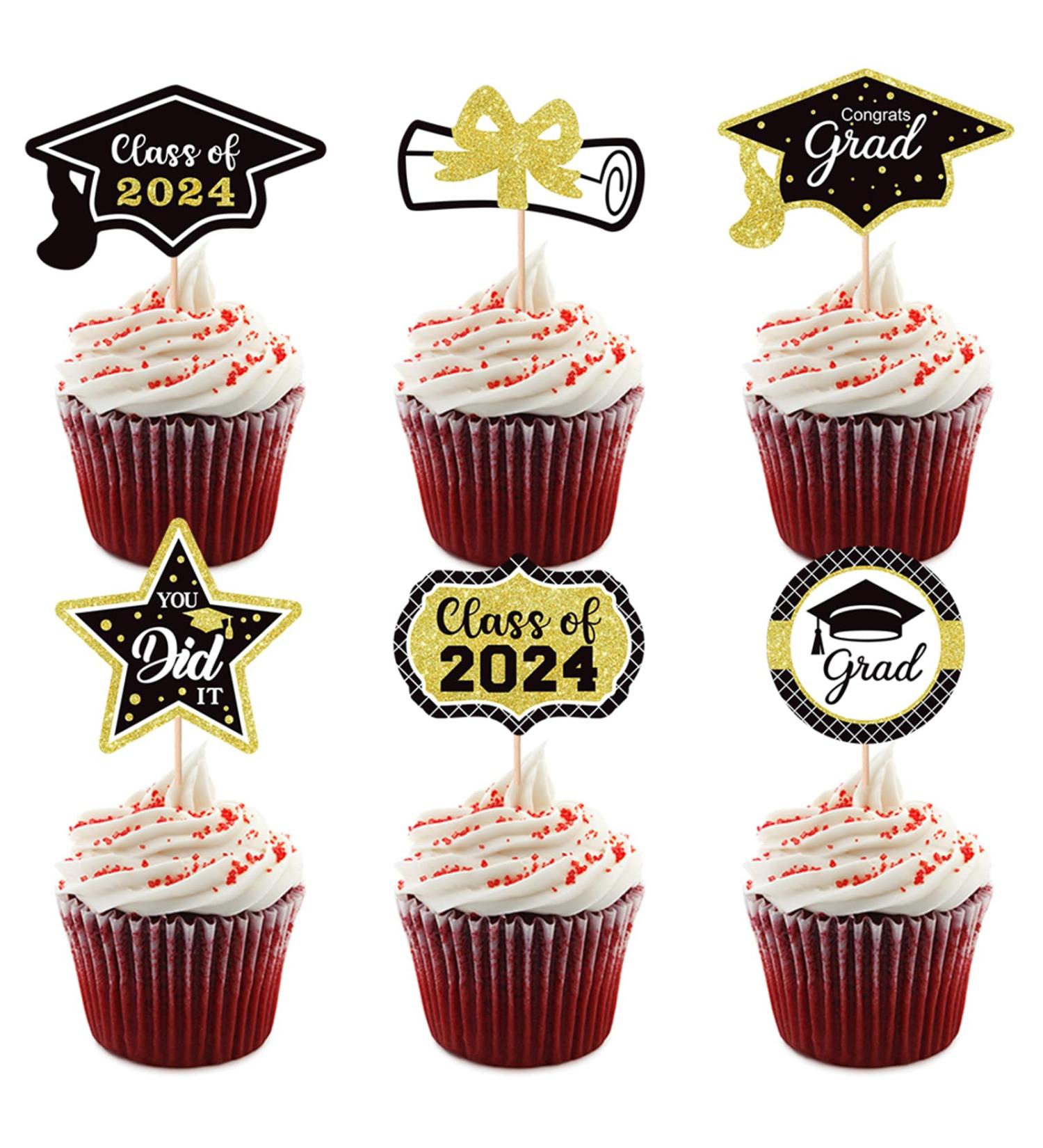 2024 Graduation Cupcake Toppers - 12Pcs Glitter Black Gold Class of 2024 Congrats Grad 2024 Cap Diploma Cupcake Picks Graduation Cake Decorations for 2024 Graduation Party Supplies - Buy Online on SooperMarket.com