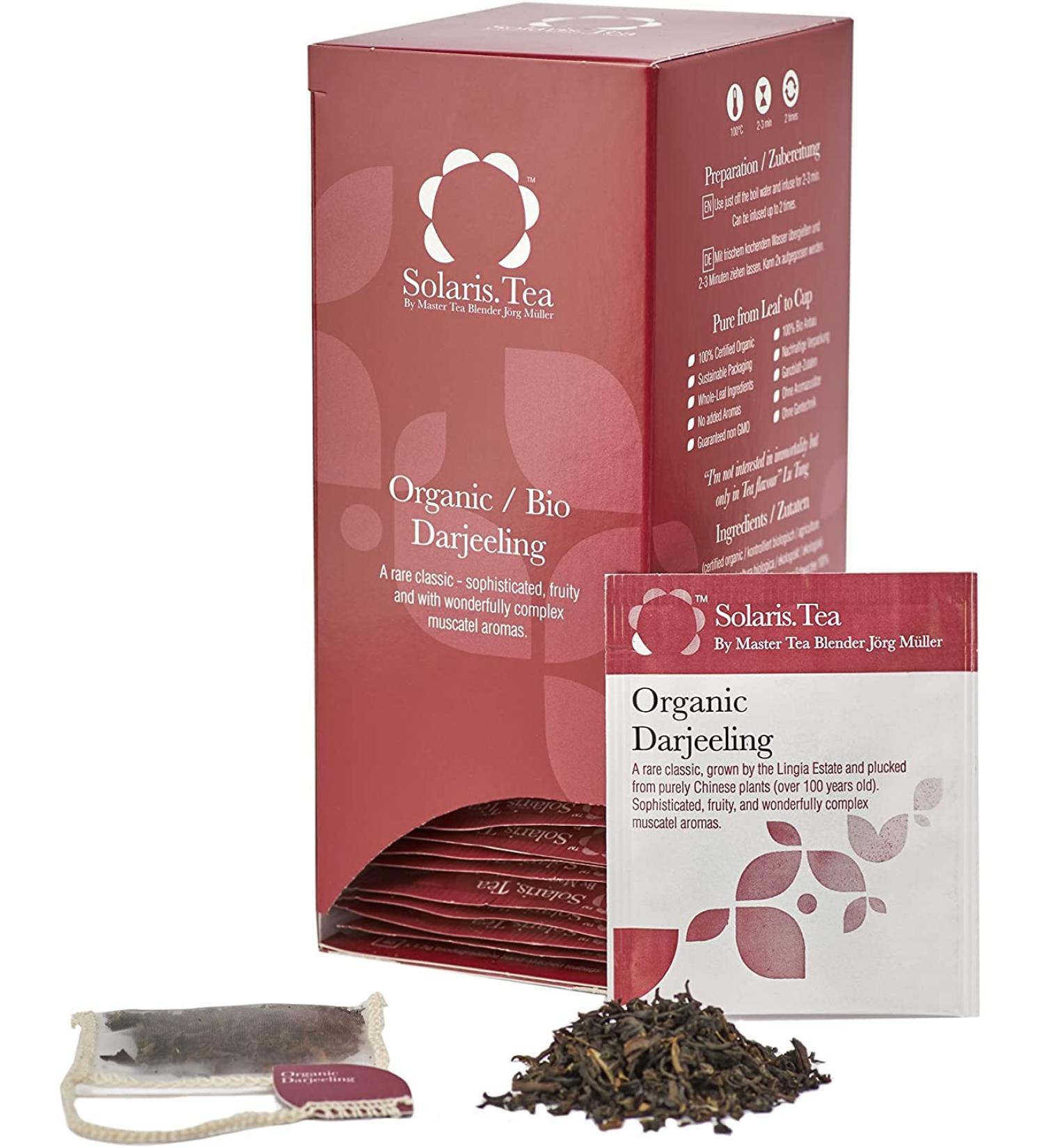 Solaris Tea - Organic Darjeeling Tea | 100% Organic Whole Leaf Tea | Certified Vegan | 40x Biodegradable Stitched Teabags (1 x 60 g) - Buy Online on SooperMarket.com