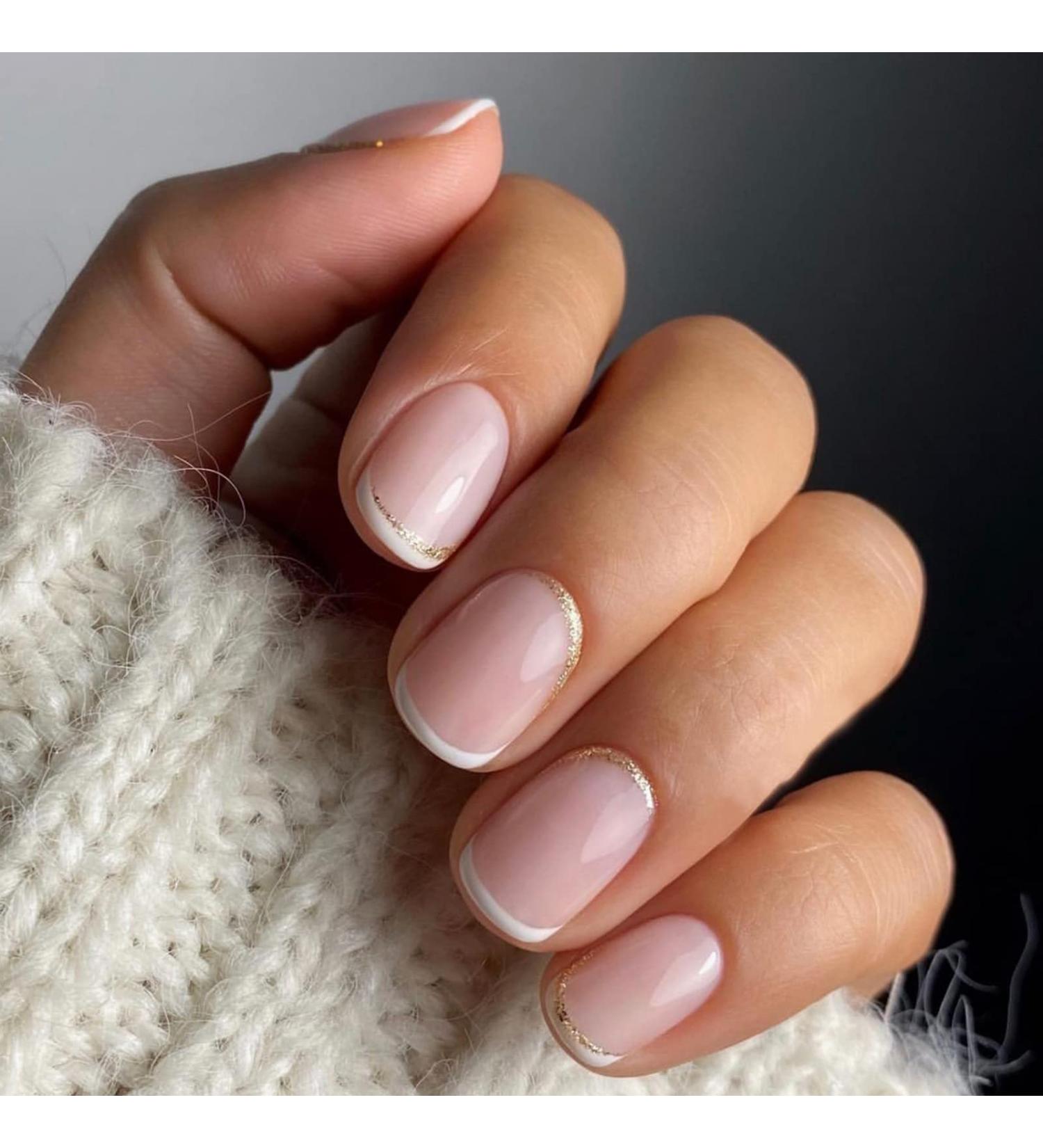 Justotry 24 Pcs Gold Glitter Square Short False Nails - White French Press On Nails with Nail Glue - Medium Squoval Nails for Women - Nail Art White & Gold - Buy Online on SooperMarket.com