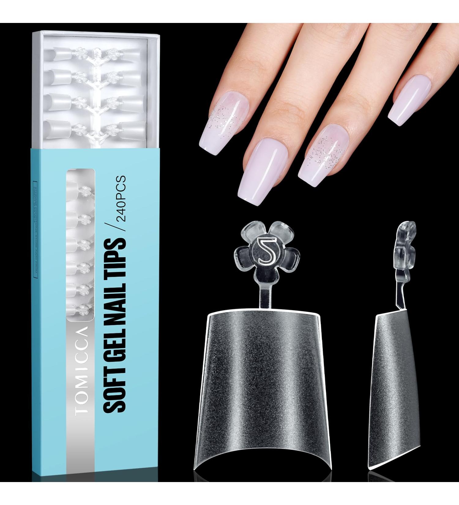 TOMICCA Short Coffin French Edge Nail Tips - 240pcs Half Cover False Nails - Natural Matte Acrylic Extensions - 15 Sizes Salon Quality Artificial Nails - Buy Online on SooperMarket.com