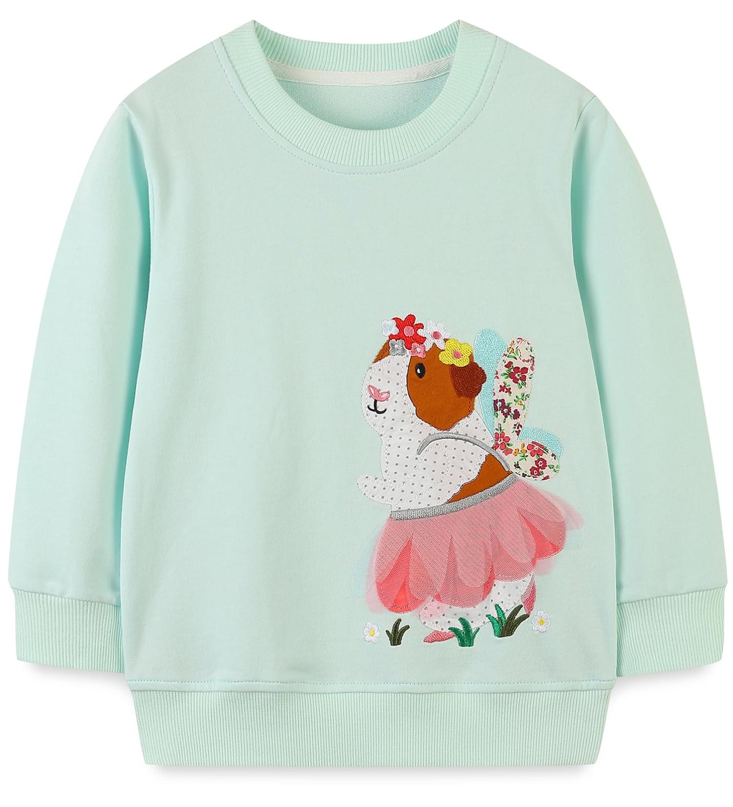 Girls Cotton Sweatshirt | Casual Long Sleeve Pullover for Toddler Girl | Age 4-5 Years | Blue - Buy Online on SooperMarket.com
