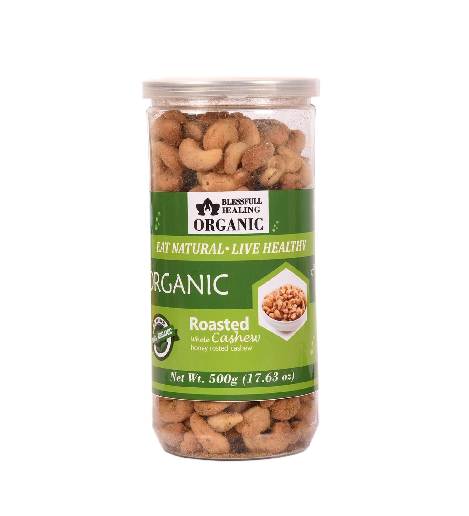 Blessfull Healing Organic Natural Vegan Honey Roasted Whole Cashew Nuts Crunchy Kaju 500 Gram - Buy Online on SooperMarket.com