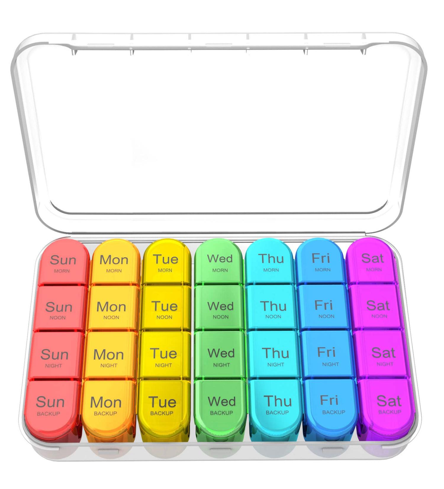 Zoksi Weekly Pill Organizer 4 Times a Day Rainbow Pill Box Organizer 7 Day Am Pm Pill Box Large Travel Pill Case Daily Medication Organizer with 28 Compartments for Fish Oils Clear - Buy Online on SooperMarket.com