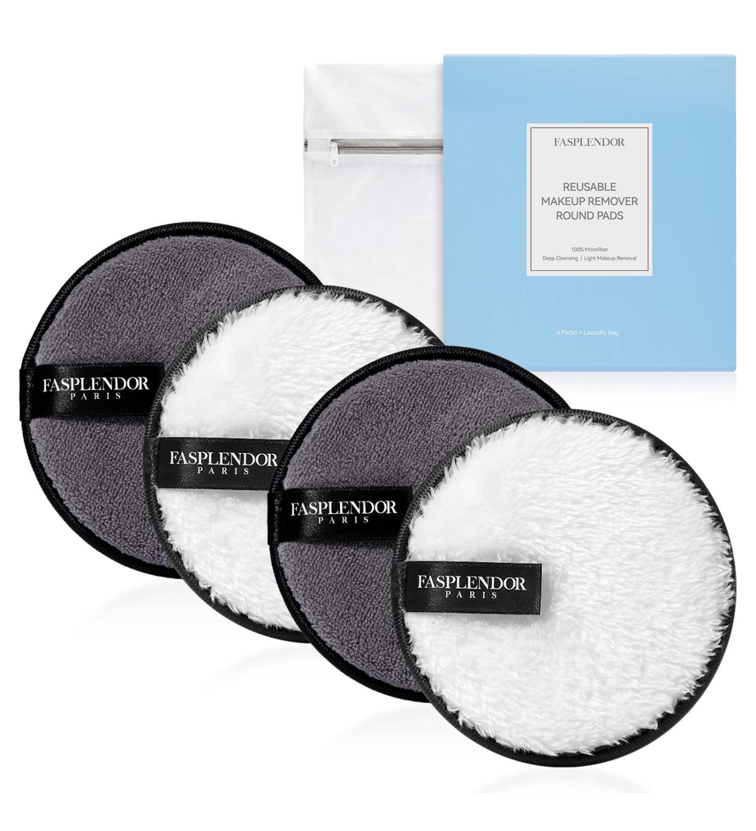 FASPLENDOR Reusable Makeup Remover Pads - Washable Microfiber and Sponge, Dual Texture for Facial Cleansing and Body Exfoliating, Large Size 4 Count with Laundry Bag - Buy Online on SooperMarket.com
