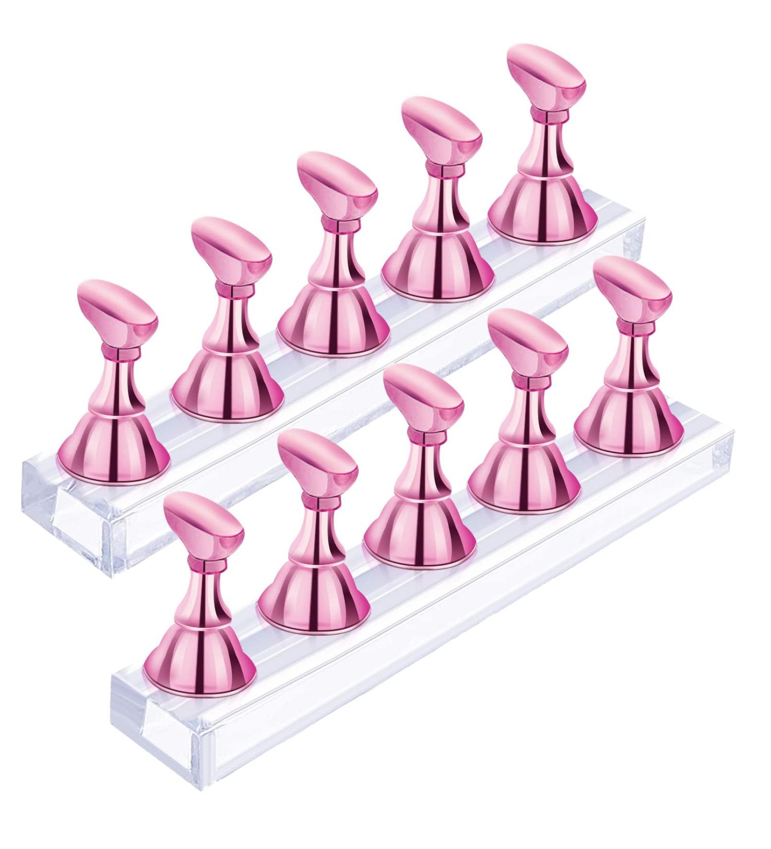 Acrylic Nail Display Stand | Magnetic Nail Tip Holders | Nail Art Stands for Salon & Home | Manicure Tools (Metal Pink) - 2 Sets - Buy Online on SooperMarket.com