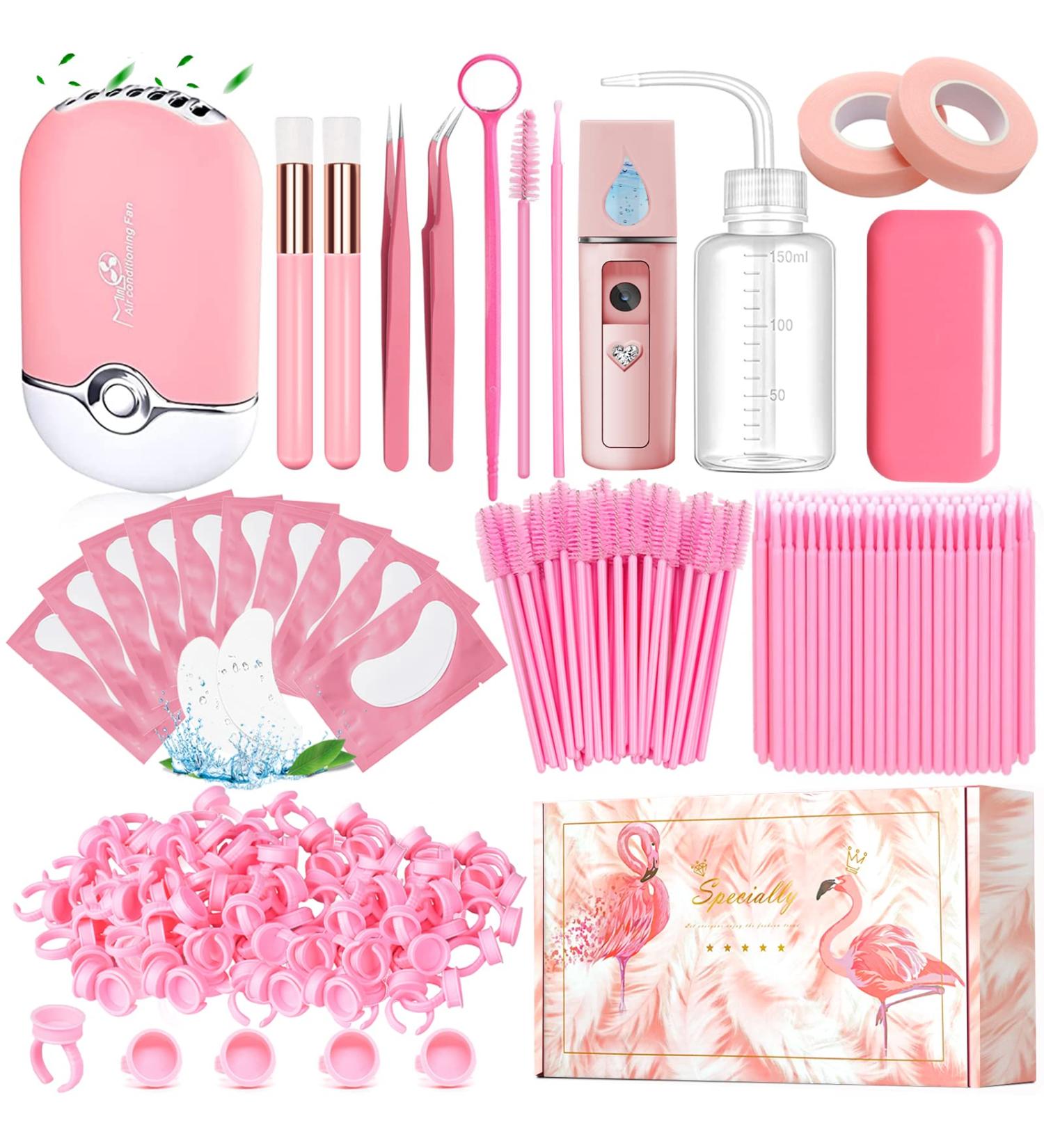 Complete Eyelash Extension Supplies Kit | USB Air Conditioning Blower, Facial Mister, Tweezers, Mirror, Mascara Brush, Lash Shampoo Brush, Glue Rings, Under Eye Gel Pads, and More | Professional Tools for Lash Artists - Buy Online on SooperMarket.com