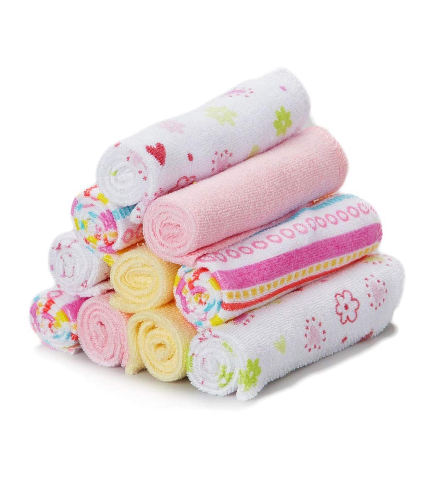 Spasilk Newborn Washcloth Wipes Set - Soft Terry Cloth, 10 Pack Pink Lines - Buy Online on SooperMarket.com