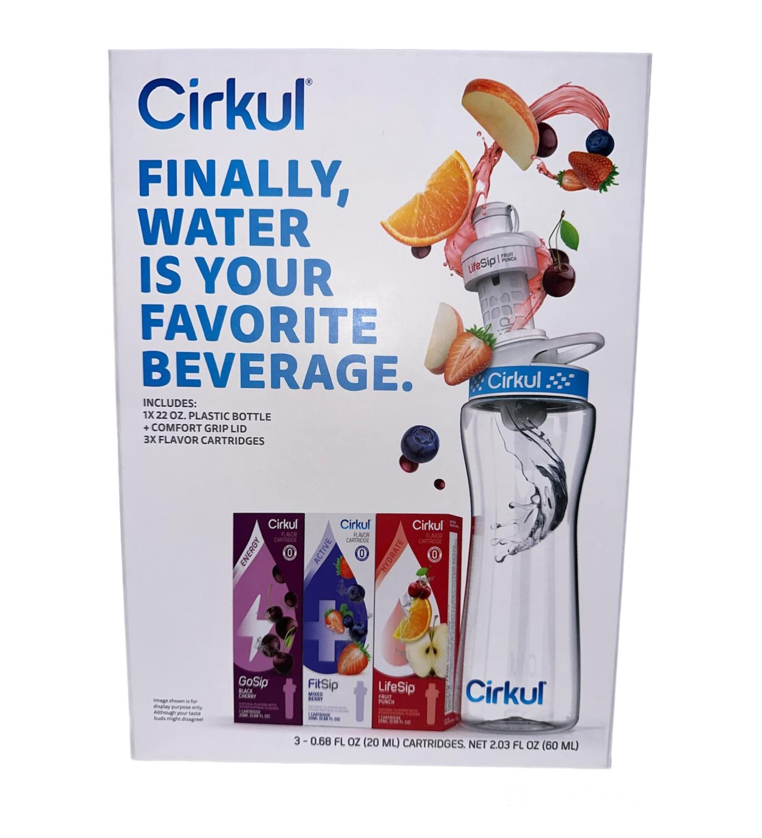22 oz Plastic Water Bottle Starter Kit with Comfort Grip Lid & 3 Flavor Cartridges (Fruit Punch Mixed Berry Black Cherry) (Blue & Clear) - Buy Online on SooperMarket.com