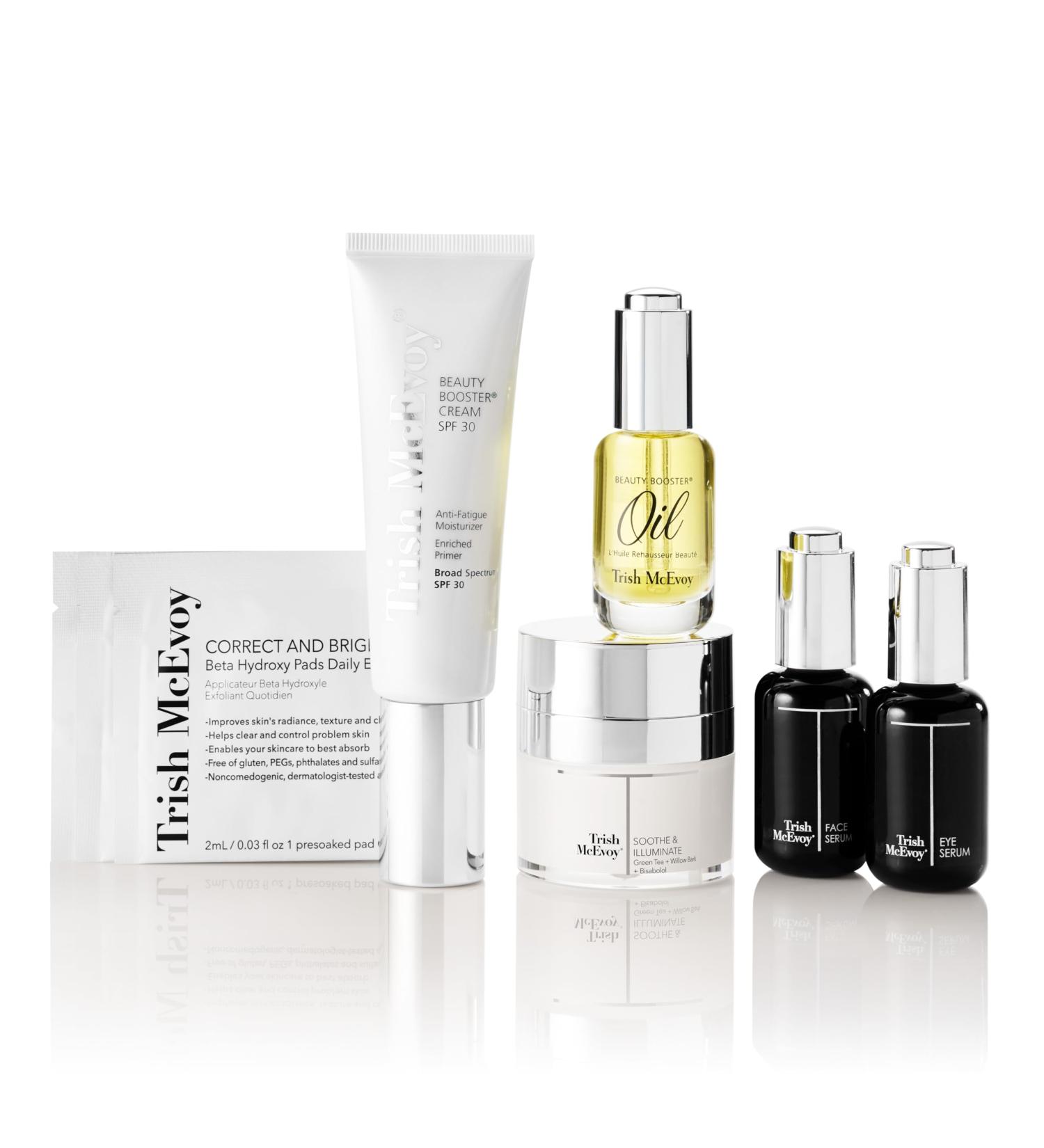 Trish McEvoy Beauty Booster Must Haves Travel Set | 6-Piece Correct & Brighten Collection for Radiant Skin - Hydroxy Pads Face & Eye Serums Moisturizer & SPF 30 - Buy Online on SooperMarket.com