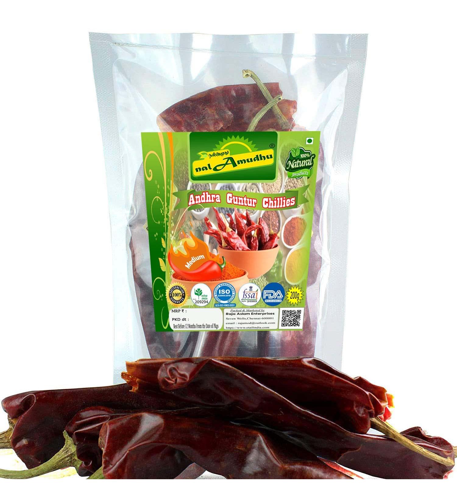nalAmudhu Andhra Guntur Red Chilli Whole 200gm | Medium Hot Red Pepper - Buy Online on SooperMarket.com