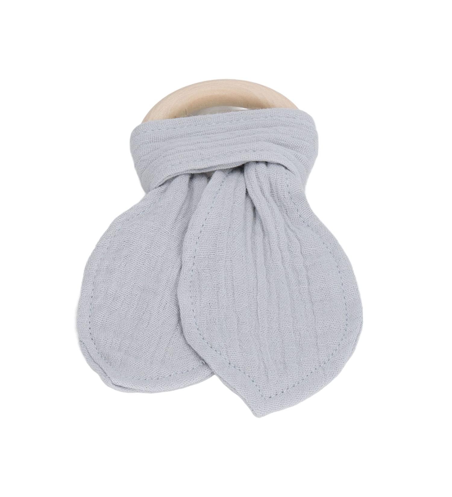 Baby Teething Wooden Ring - Bunny Ears Design Bite-Resistant Cotton Gauze Soothing Teether for Babies (Gray) | International Shipping - Buy Online on SooperMarket.com