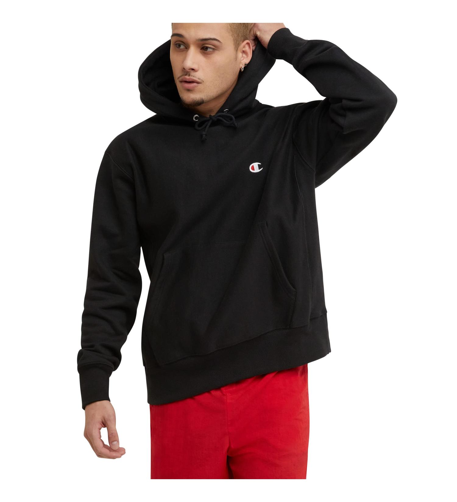 Champion Men's Reverse Weave Pullover Hoodie - C Logo Black | Best Hoodie for Men - Buy Online on SooperMarket.com