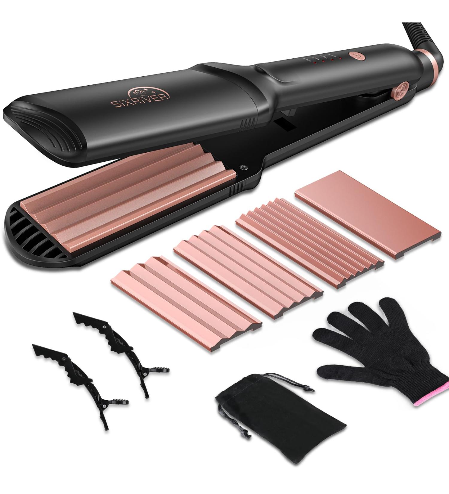 Shop 4 in 1 Hair Crimper for Women - Ceramic Waver & Flat Iron Fast Heating Hair Tool in Rose Gold - Buy Online on SooperMarket.com
