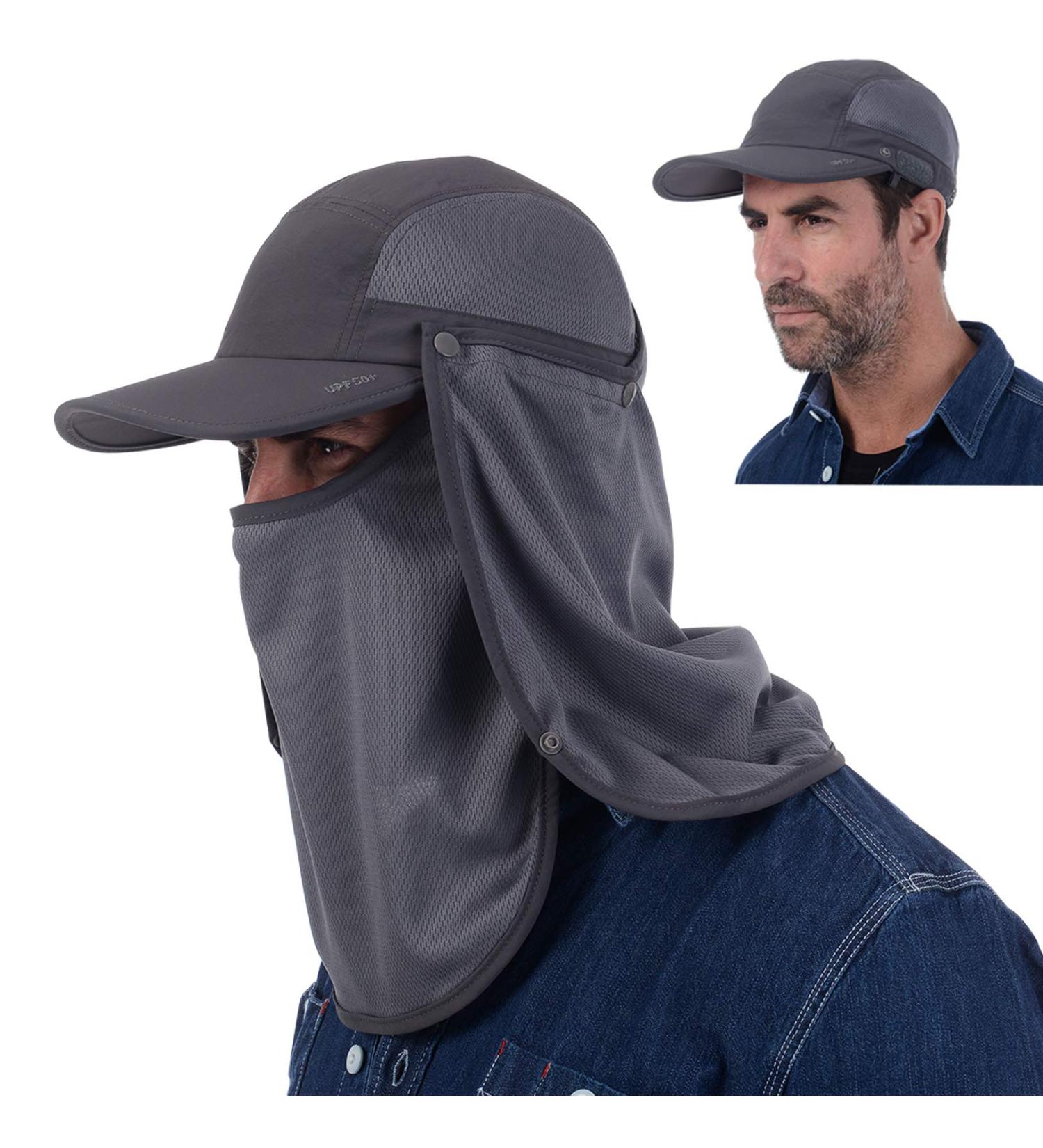 USHAKE Sun Cap Fishing Hat with Face Neck Cover Flap - Dark Grey - Buy Online on SooperMarket.com