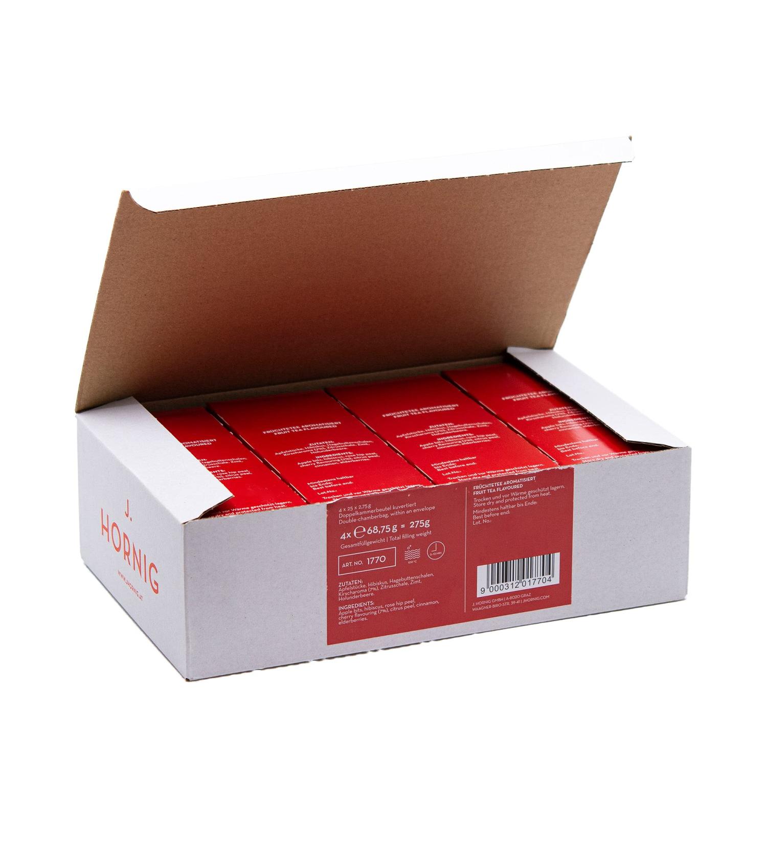 Buy J. Hornig Cherry Fruit Tea - Fruity-Sweet Flavor 100 Teabags (4x25 Bags) - International Shipping - Buy Online on SooperMarket.com