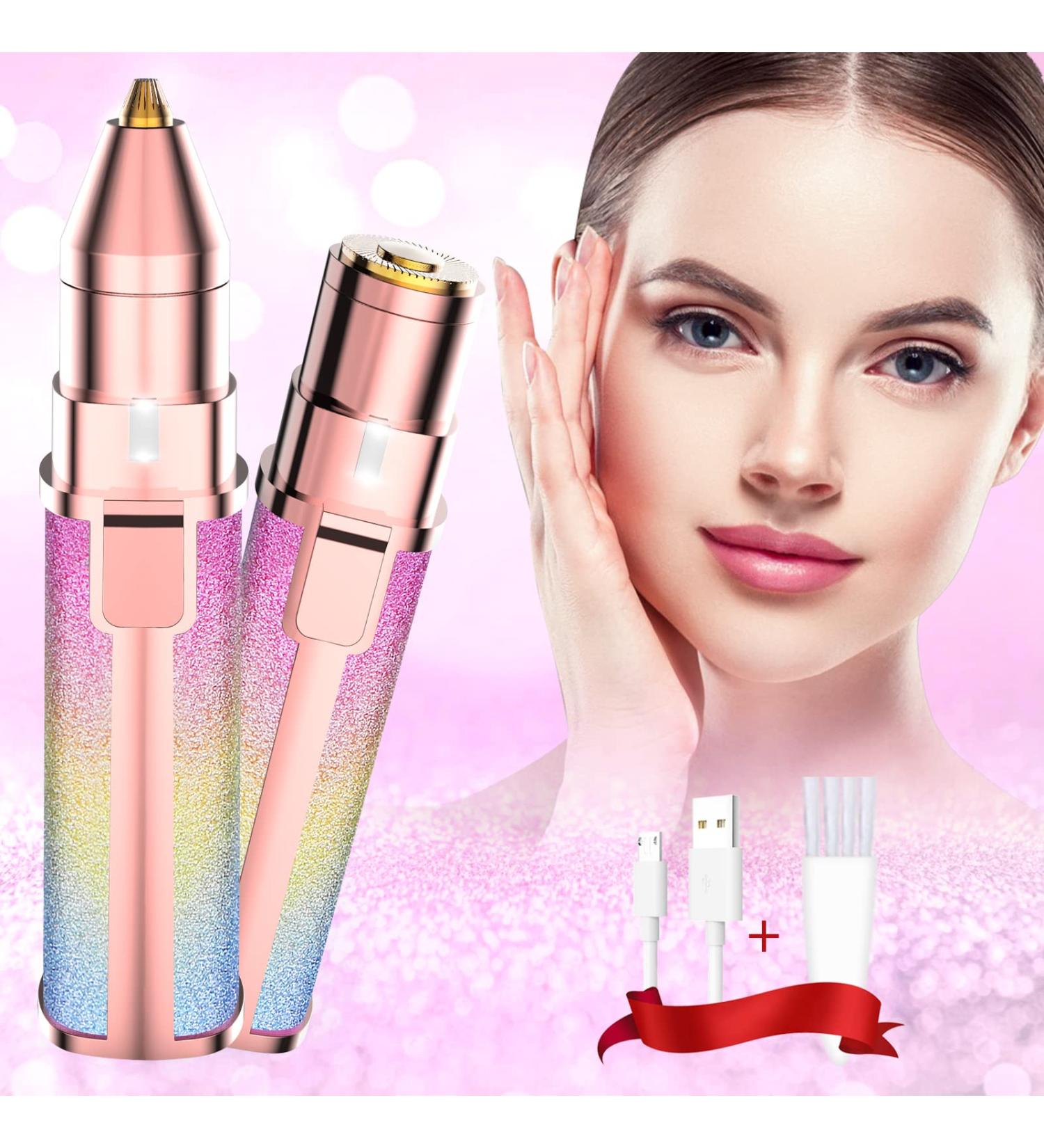 Facial Hair Removal for Women - Flawless Touch Hair Remover & 2 in 1 Trimmer with LED Light - Rechargeable Epilator for Peach Fuzz, Lips, Chin, Arms - Buy Online on SooperMarket.com