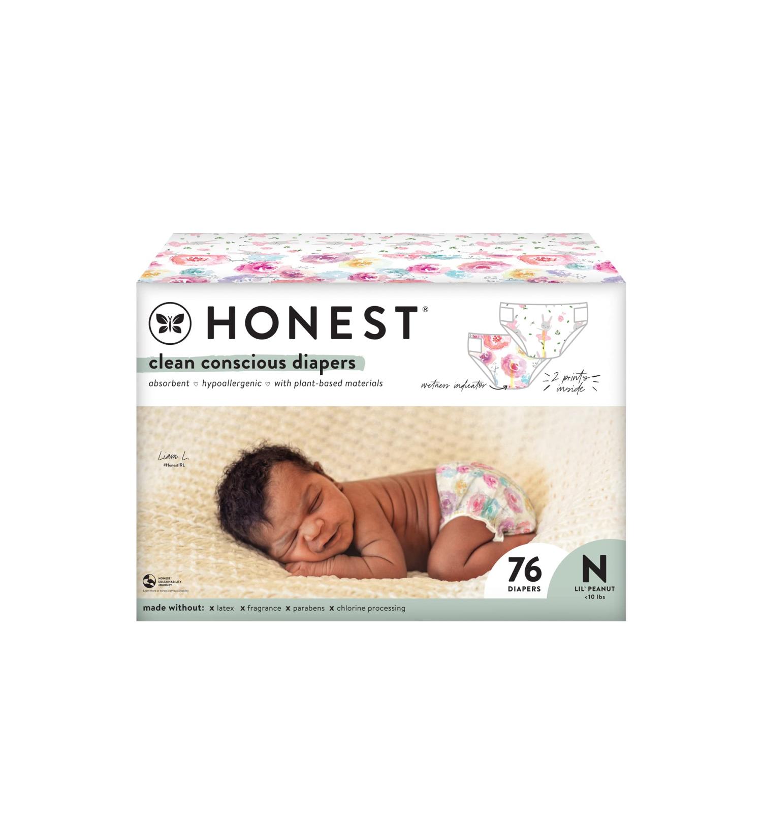 The Honest Company Clean Conscious Diapers | Plant-Based & Sustainable | Rose Blossom + Tutu Cute | Newborn Size 76 Count Club Box - Buy Online on SooperMarket.com
