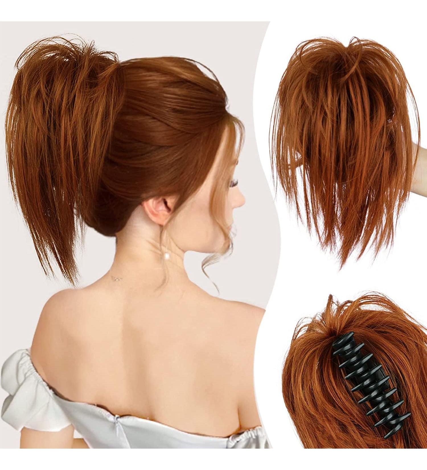 PORSMEER Claw Clip Ponytail Hair Extension - Tousled Updo Bun Copper Red 10 inch Auburn - Buy Online on SooperMarket.com