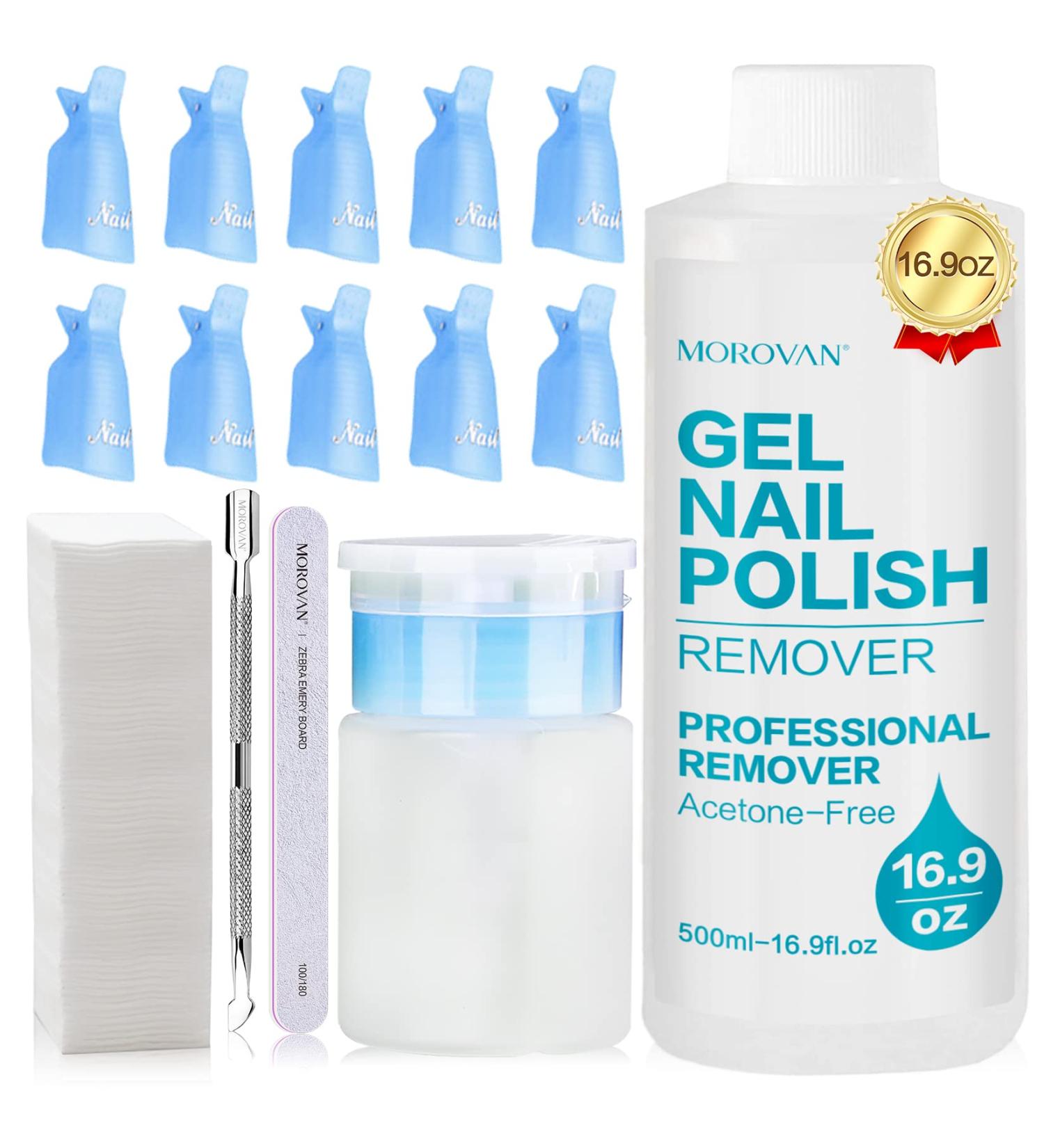 Morovan Gel Nail Polish Remover Kit - Professional Non Acetone Gel Soak Off Remover Set with Cuticle Pusher and Nail Remover Clips - 15 Piece Set - Buy Online on SooperMarket.com