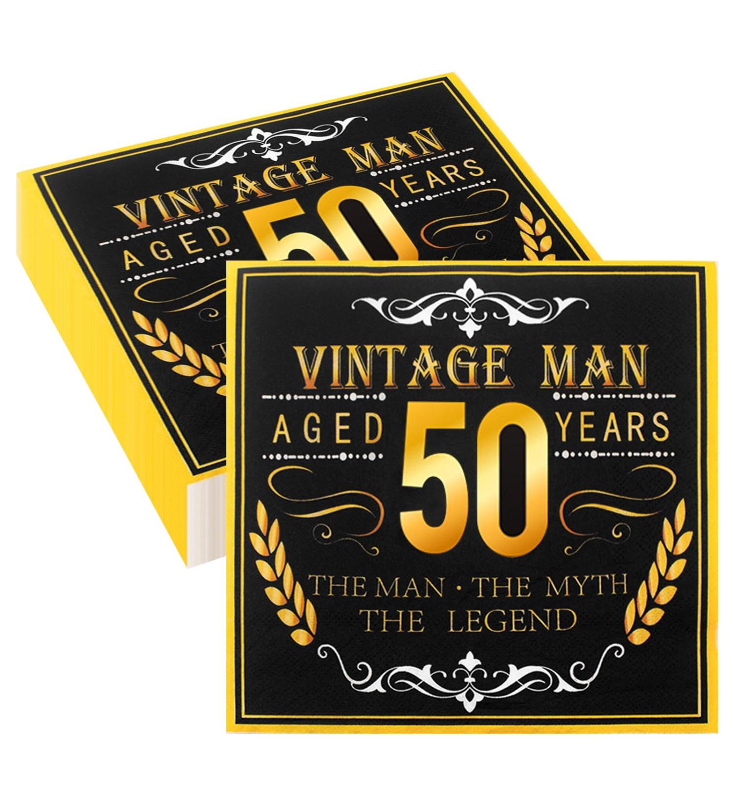 Vintage Black Gold 50th Birthday Napkins - 40 Pack Disposable Cocktail Napkins for Men s 50s Party Decorations - Buy Online on SooperMarket.com