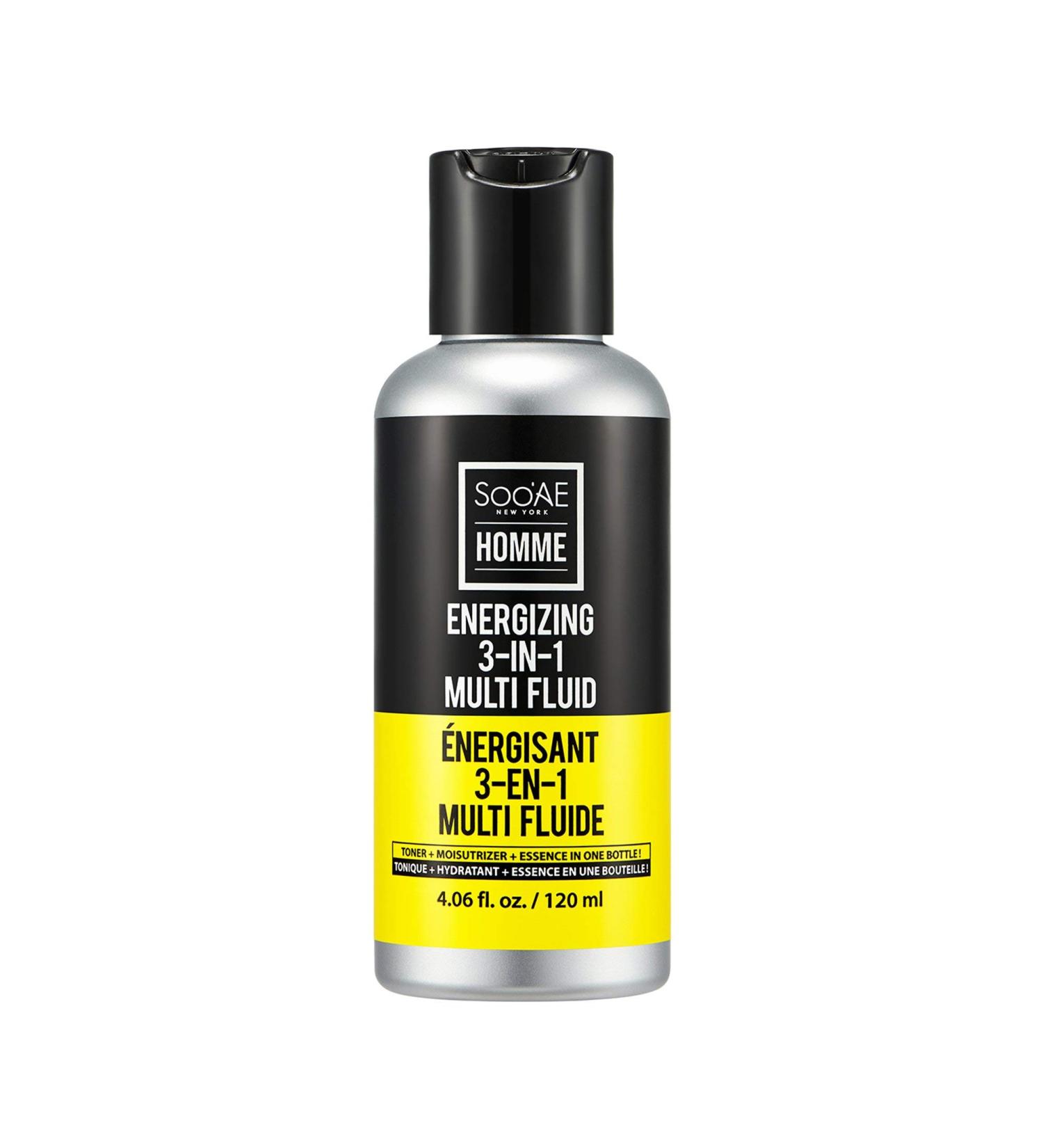 SooAE Homme Energizing 3-in-1 Multi Fluid - Men's All-in-One Moisturizer - Charcoal and Lemon Infused Triple Action Formula - Hydrates Refreshes and Nourishes