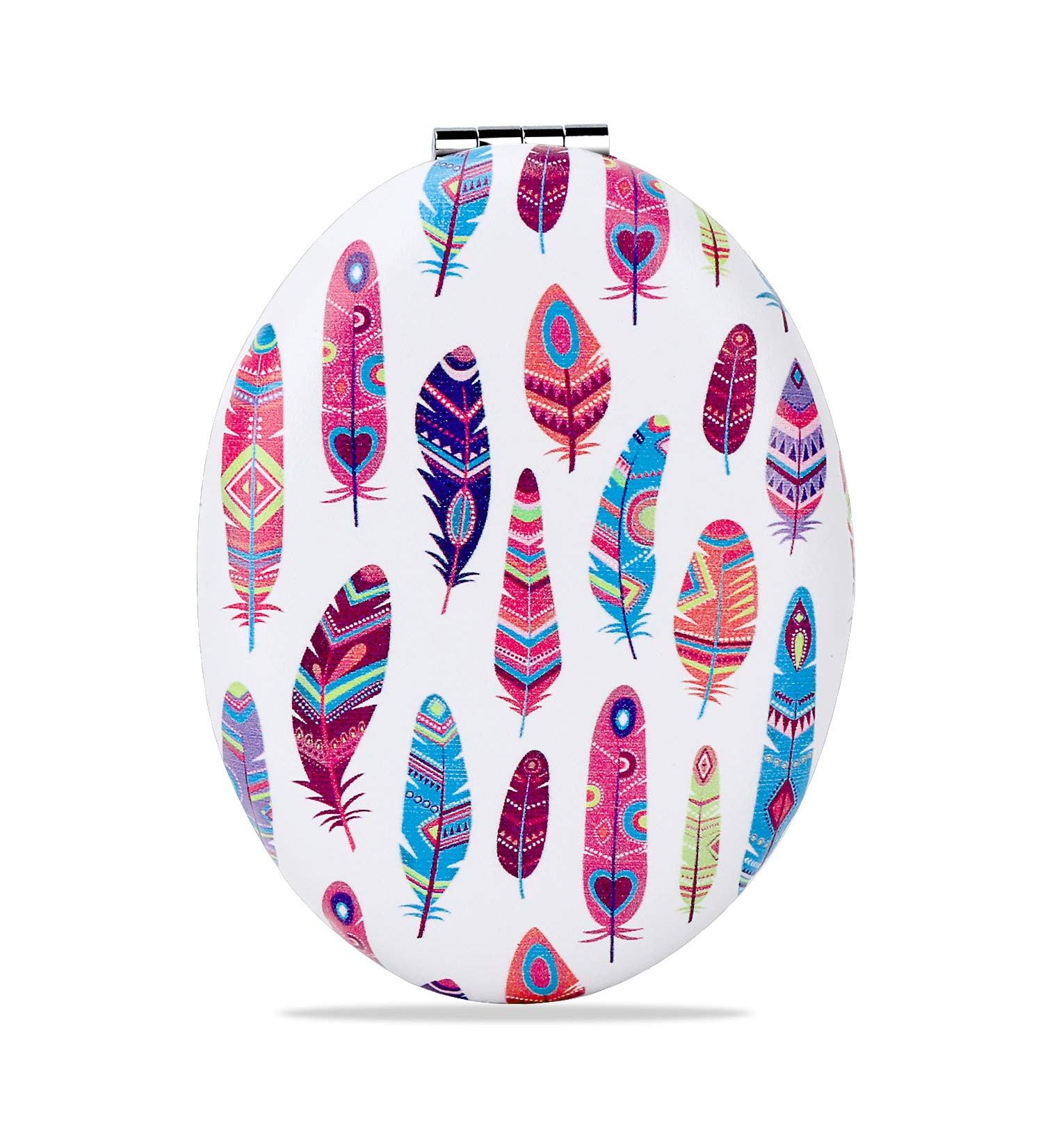 YTZJ Shatterproof Compact Mirror for Travel, Double-Sided Oval Makeup Mirror with Distortion-Free Feather Pattern - Perfect for Women and Girls - Buy Online on SooperMarket.com