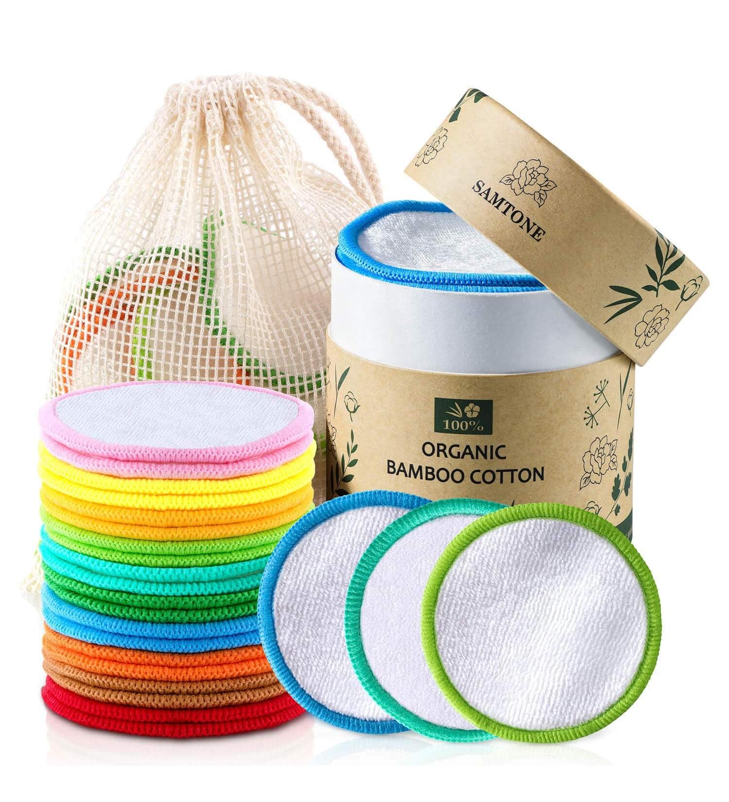 Samtone Reusable Makeup Remover Pads 20 Pack with Laundry Bag - Organic Face Cleansing Rounds for Toner - Washable Eco-Friendly Bamboo Cotton Pads (8cm) - Buy Online on SooperMarket.com