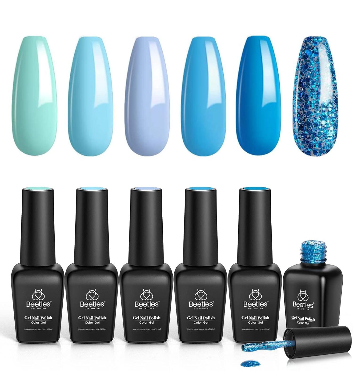 Beetles Gel Nail Polish Set- Summer Splish Splash Collection 6 Pcs Glitter Bule Nail Gel Polish Kit Soak Off UV LED Lamp Gel Nail Kit Nail Art Manicure Salon DIY at Home Gifts for Women A-Splish Splash - Buy Online on SooperMarket.com