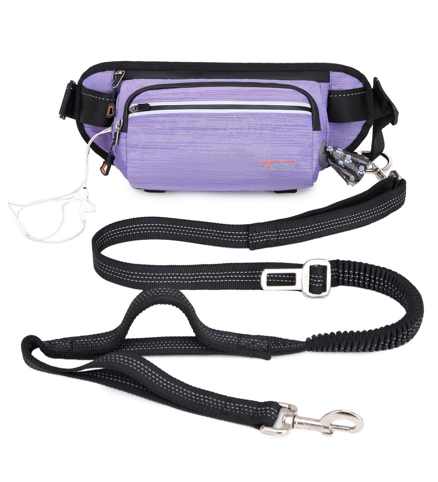 TUDEC Dogs Jogging Line with Belly Belt - Elastic Reflective Leash for Large & Medium Dogs Includes Feces Bag Dispenser - Gray Purple - Buy Online on SooperMarket.com
