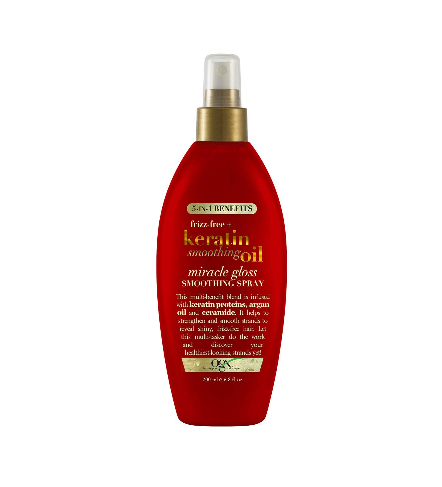 OGX Frizz-Free + Keratin Smoothing Oil Miracle Gloss Spray 5 in 1 De-frizz & Shiny Hair Argan Oil - Buy Online on SooperMarket.com
