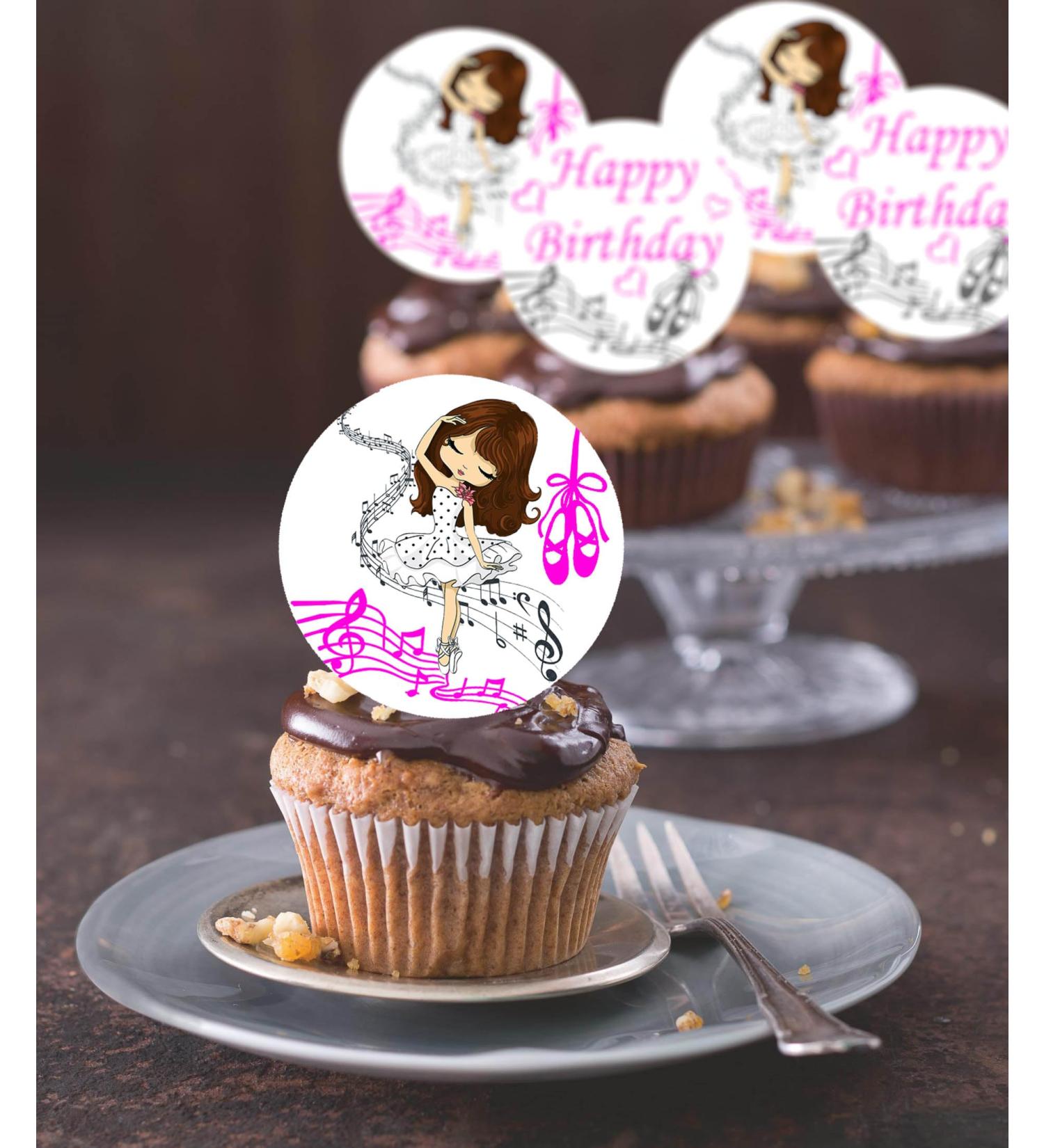 24 x Pre-Cut Happy Birthday Ballerina s1 Edible Stand up Wafer/Rice Paper Cupcake Cake Dessert Toppers Birthday Party Girl Woman Decorationss (Style 1) - Buy Online on SooperMarket.com