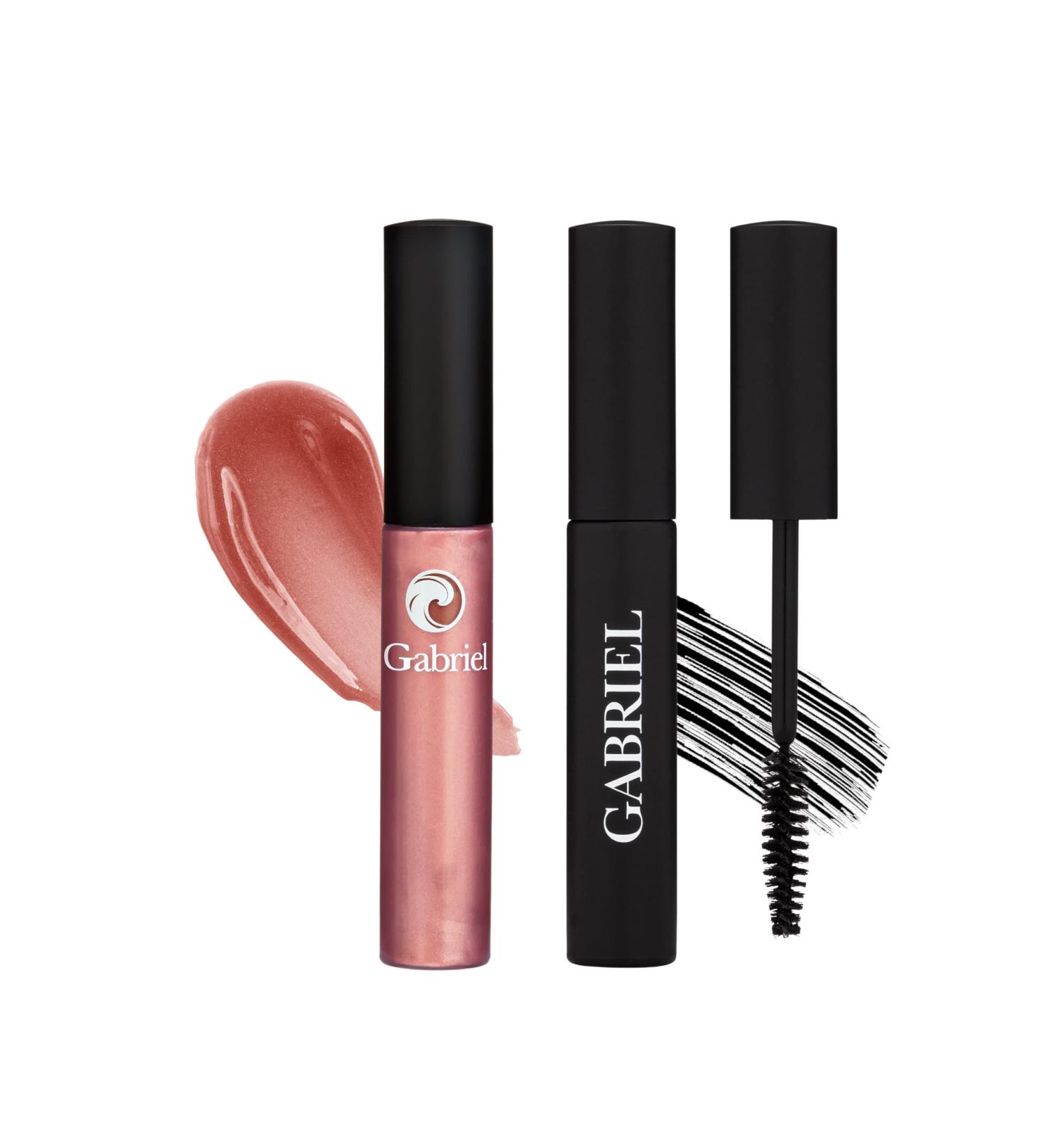 Gabriel Cosmetics Natural Lip Gloss - Paraben, Vegan, Gluten, Cruelty-Free - Infused with Jojoba Seed Oil and Aloe - Long Lasting - .27 fl oz (Nectar Gloss/Black Mascara) - Buy Online on SooperMarket.com