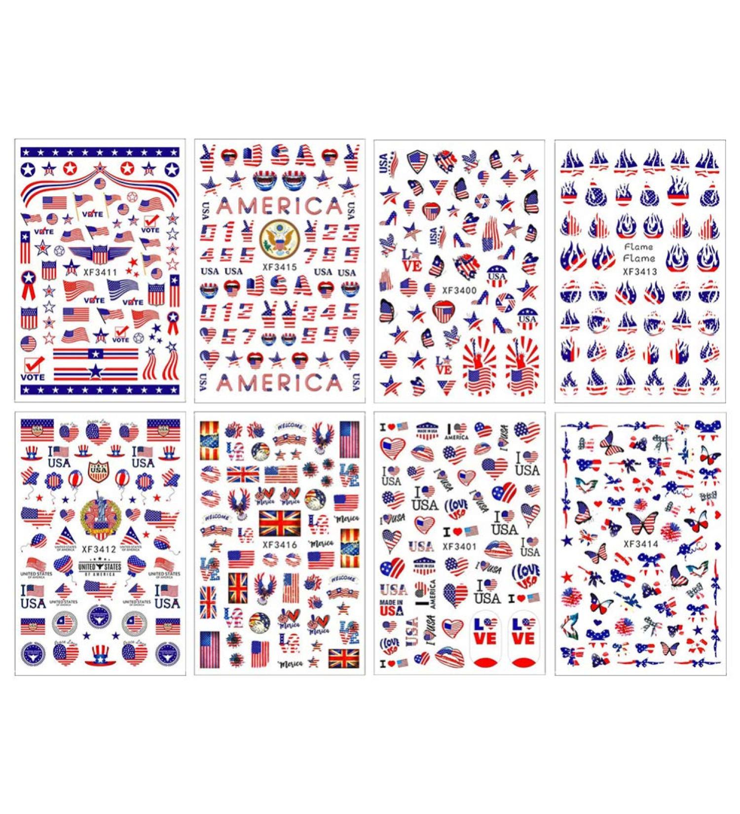 minkissy American Flag Nail Art Stickers - 8 Sheets 4th of July Independence Day Nail Art Decals National Day Manicure Decals for Memorial Day Women Girls - Buy Online on SooperMarket.com