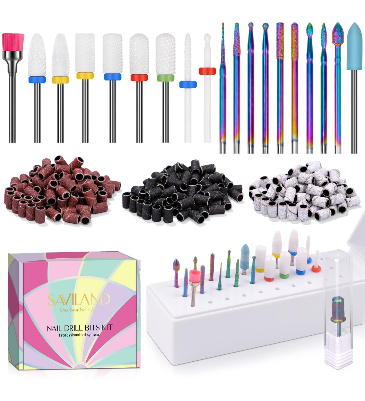 Saviland Nail Drill Bits Set - 320 PCS for Acrylic Nails, Dip Powder, Gel Polish - Professional A-Nail Drill Bits with Sanding Bands - Buy Online on SooperMarket.com