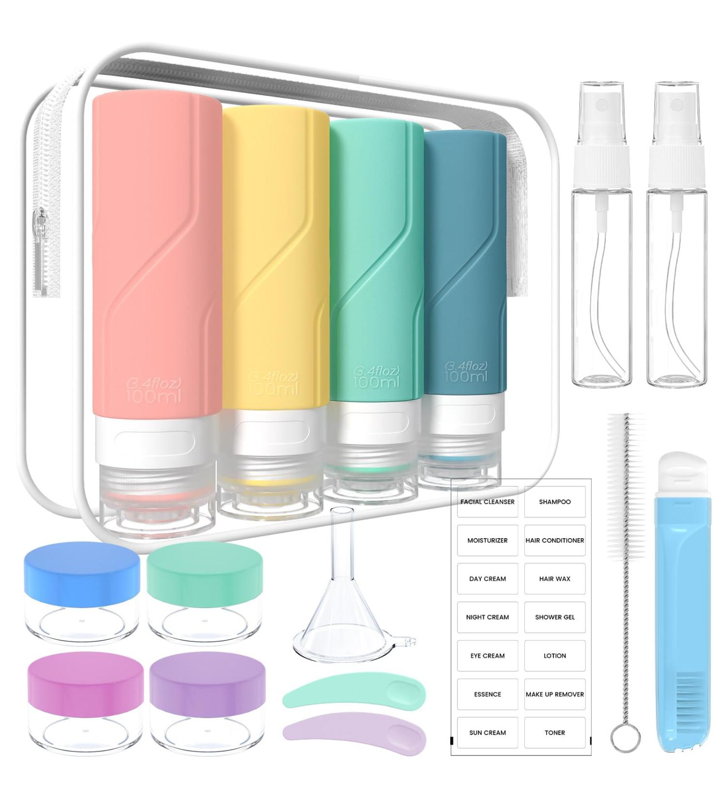 100ml x 4 Silicone Travel Bottles Set - Leakproof TSA Approved Portable Containers for Shampoo & Lotion - BPA Free in Pink Yellow Green & Blue - Buy Online on SooperMarket.com