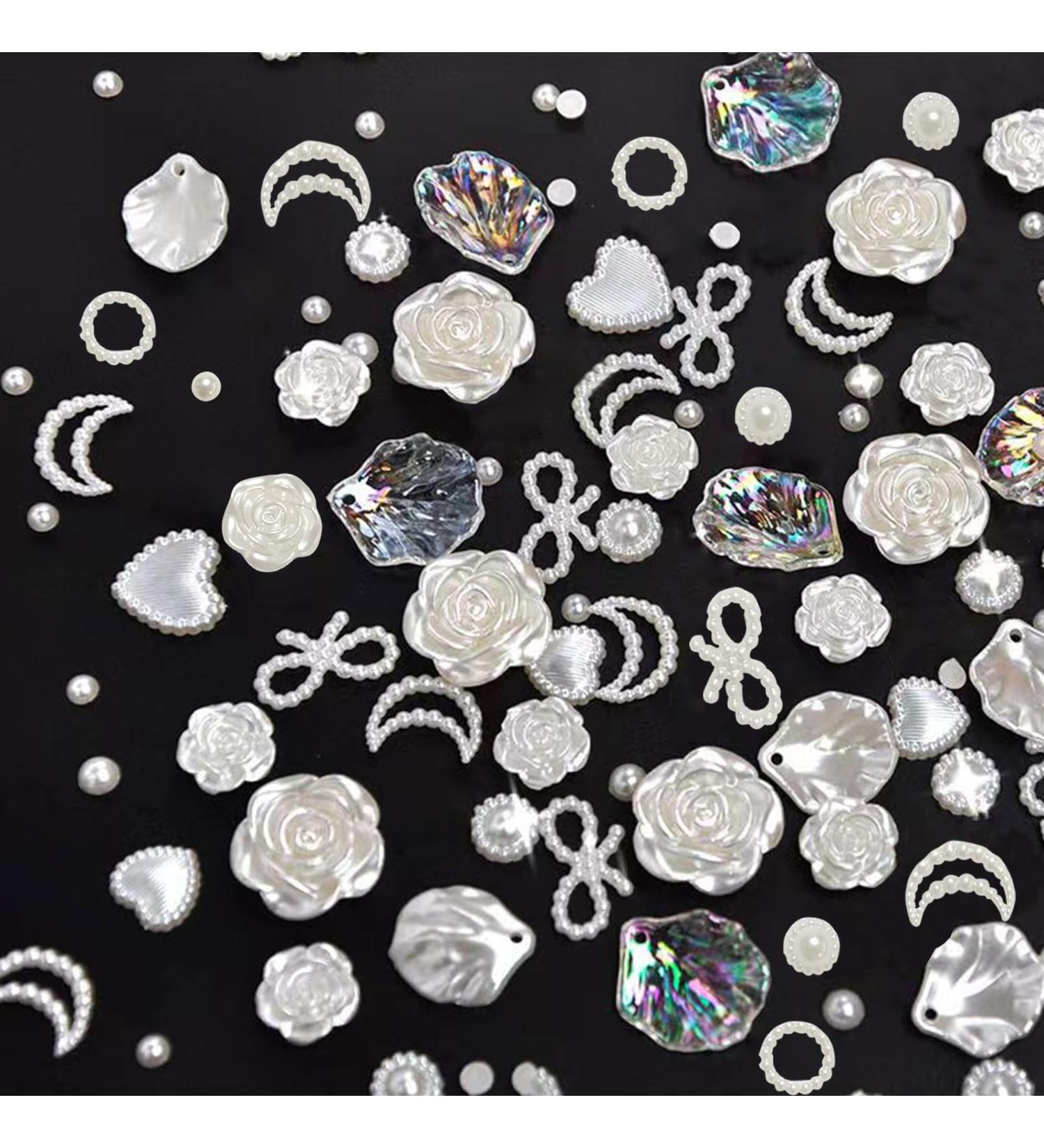 200PCS Mixed Styles Pearls Nail Charms for Nail Art Decor - D White Flower - Buy Online on SooperMarket.com