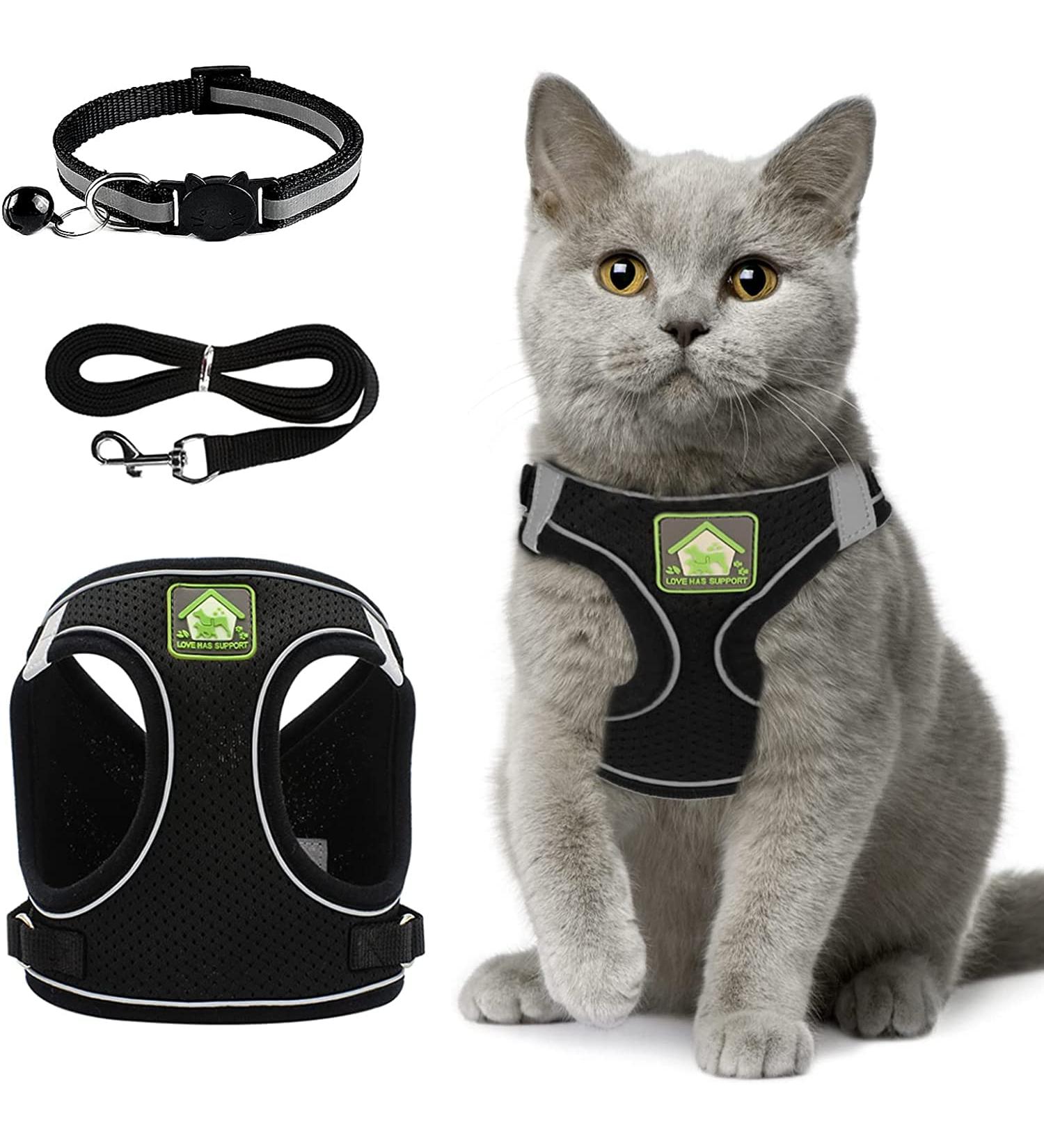 Adjustable Cat Dishes Set - Reflective Soft Lining & Breathable Mesh for Outdoor Training | M Size (Black) - Buy Online on SooperMarket.com