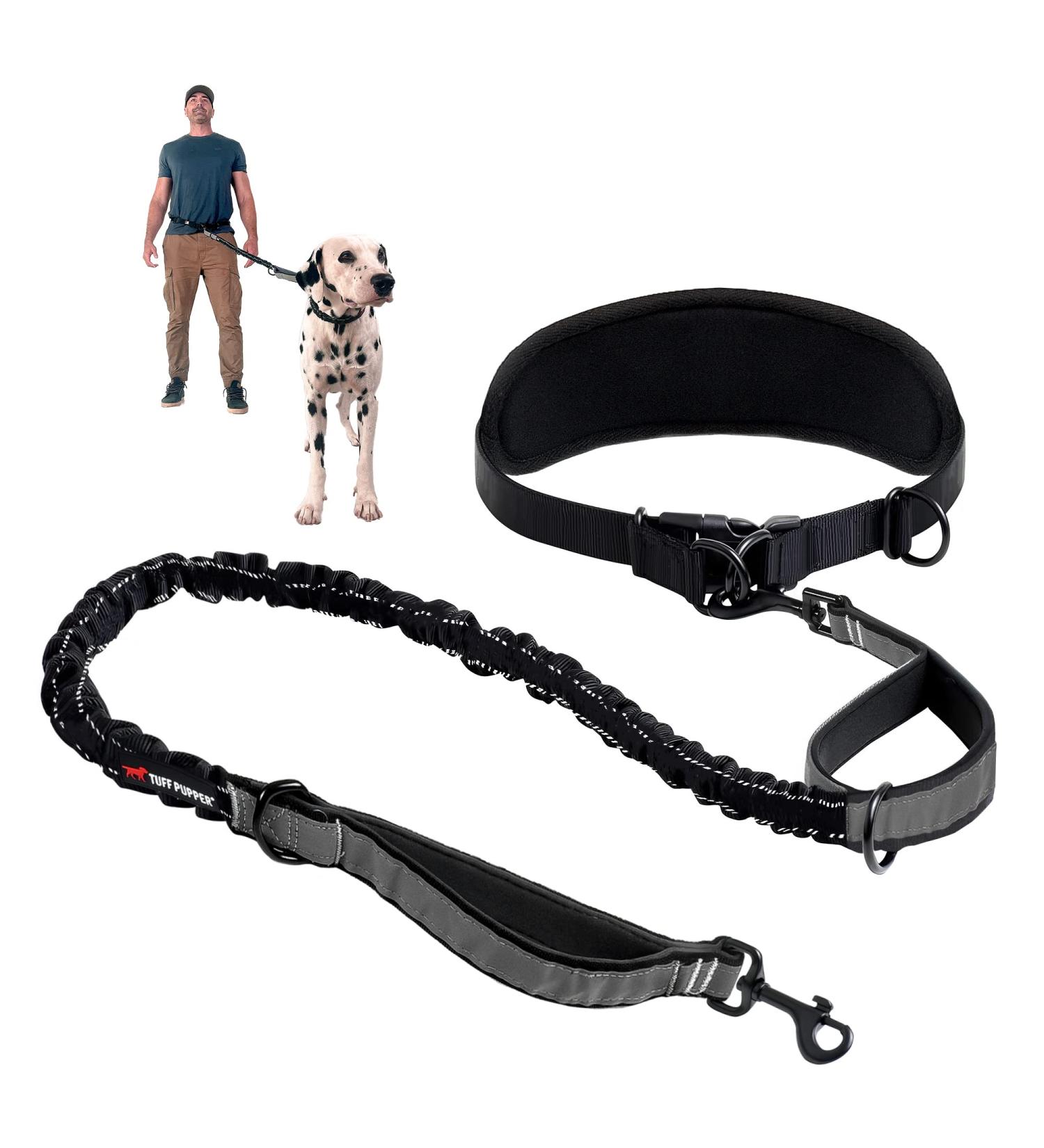 Tuff Pupper Heavy Duty Hands Free Dog Leash | One Large Dog Up to 125 lbs | Comfortable Shock Absorbing Bungee | Reflective Padded Handles | Lumbar Waist Belt 22-45" | Walking Jogging Running Leash One Large Dog (45-125 pounds) - Buy Online on SooperMarket.com