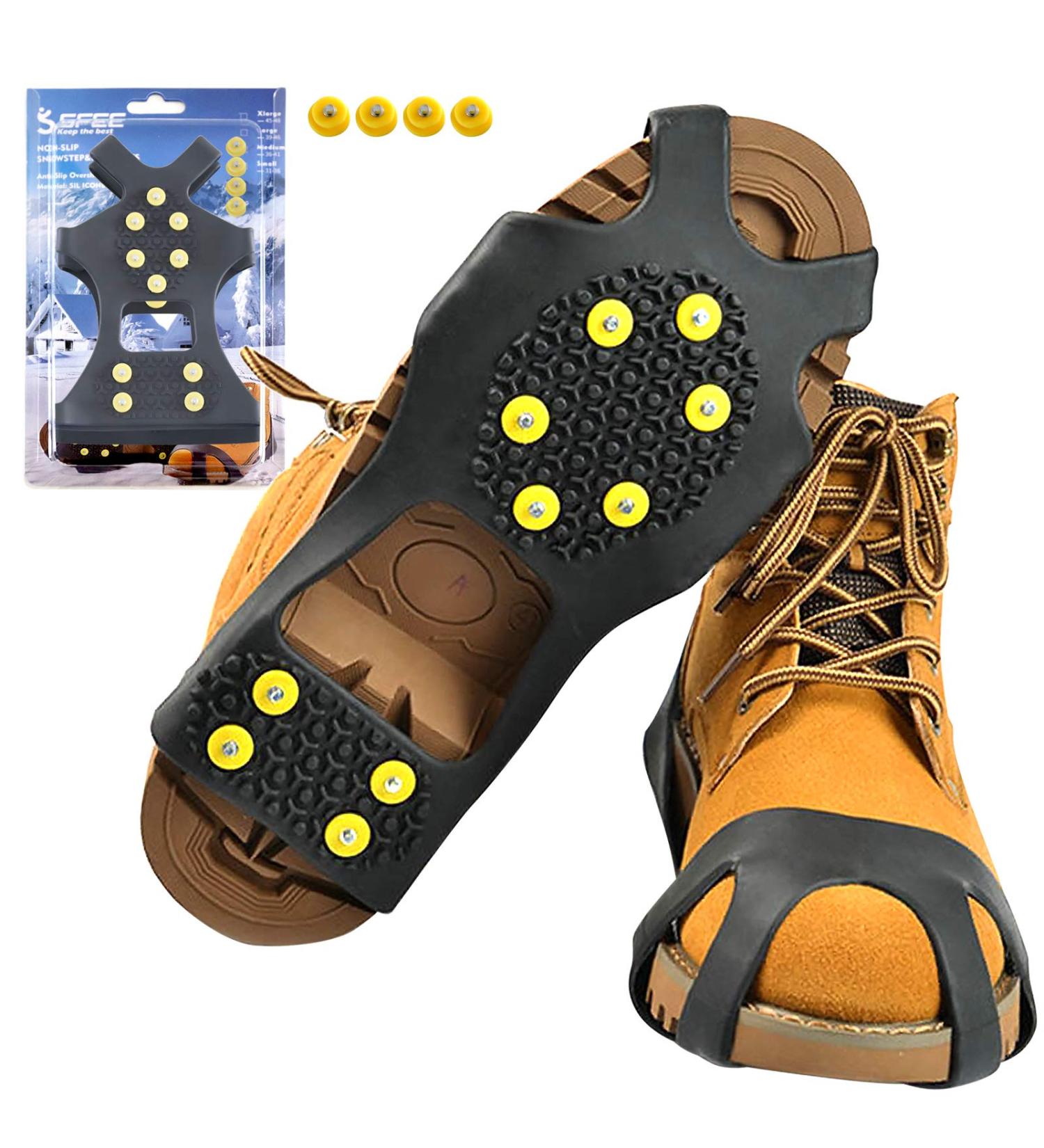 Sfee Ice Cleats 10 Steel Studs for Boots & Shoes - Anti-Slip Traction Cleats for Snow & Ice Walking, Hiking, Jogging - Size L (Women 10-13 / Men 8-11) - 1 Pair - Buy Online on SooperMarket.com