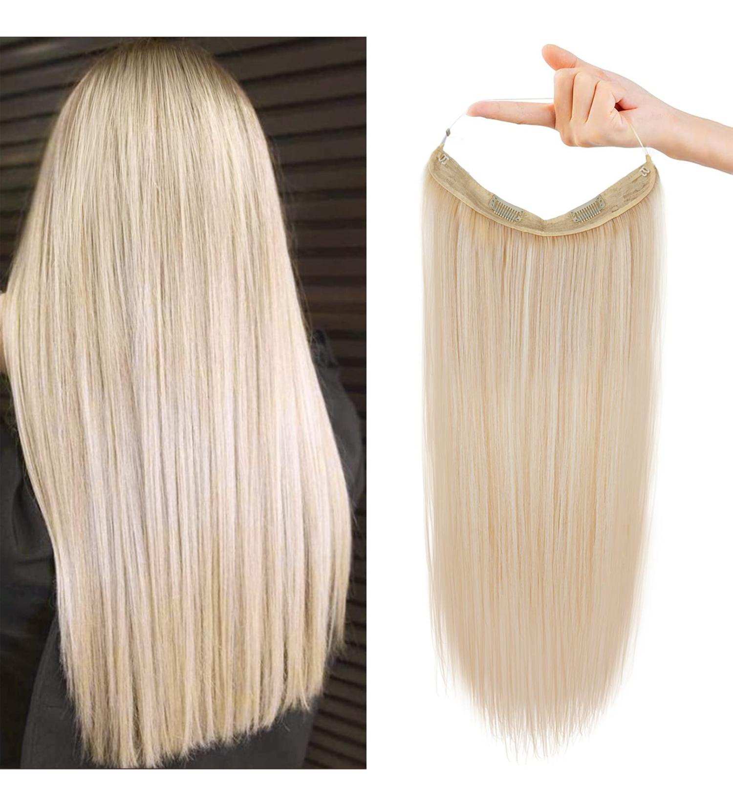 REECHO Invisible Wire Hair Extensions | Adjustable Size Secret Hairpiece for Women | 24 Inch Light Blonde | Removable Clips | Pack of 1 - Buy Online on SooperMarket.com