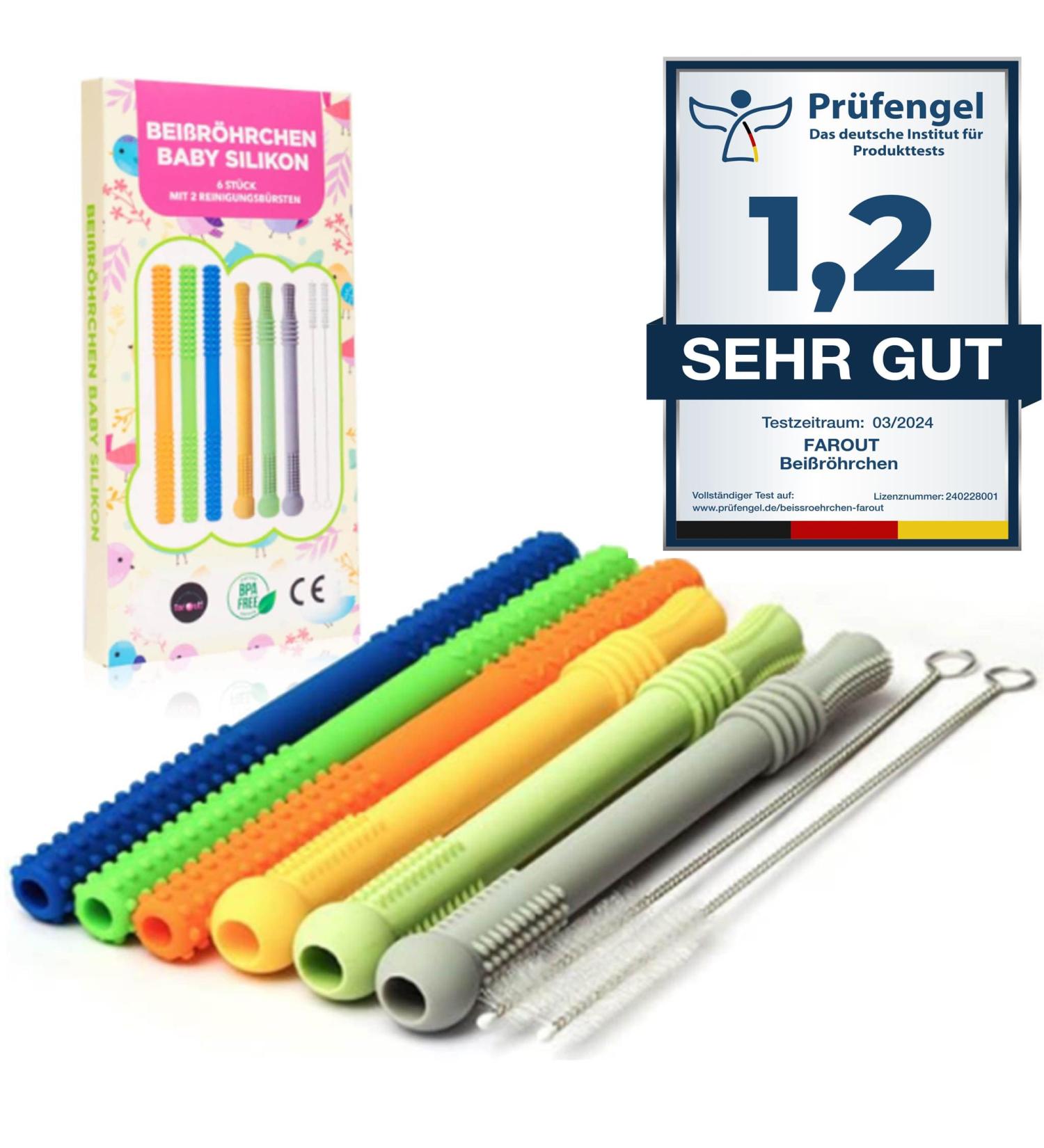 Bite Tube Set - 6 BPA-Free Silicone Dental Aids with 2 Cleaning Brushes for Baby Teething - Grayling & Violet Root Colors - Buy Online on SooperMarket.com