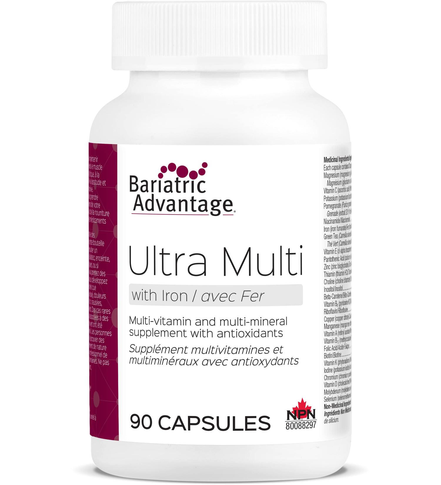 Bariatric Advantage - Ultra Multi Formula with Iron - Bariatric Multivitamin and Multimineral Supplement with Antioxidants - 90 Capsules