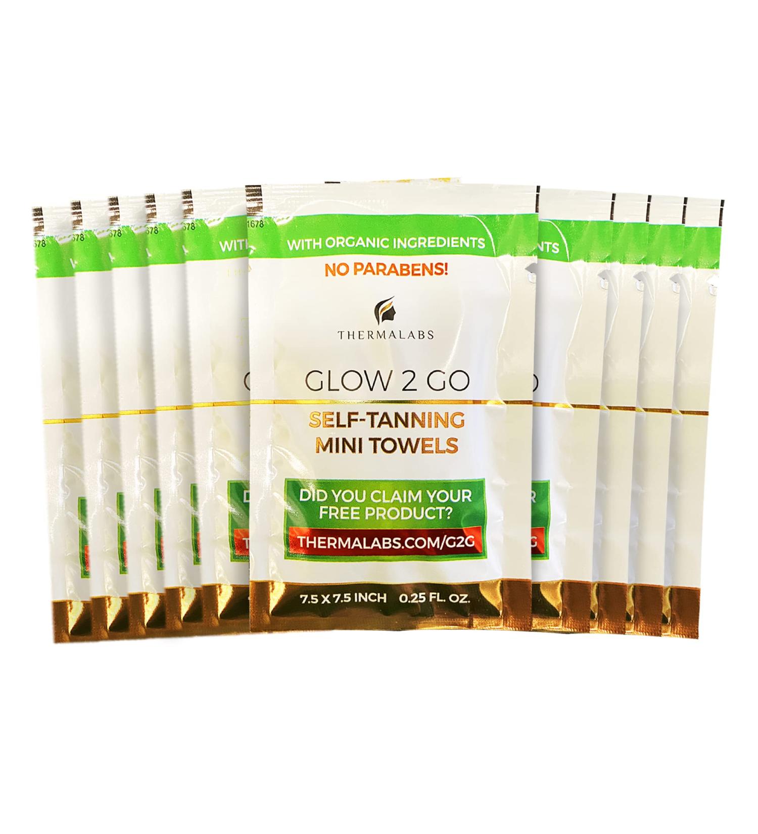 Thermalabs Glow2Go Organic Tanning Towels - Made in USA - Pack of 10 Mini Tan Towelettes Sachet for Sunless Tanning On-the-Go - Buy Online on SooperMarket.com
