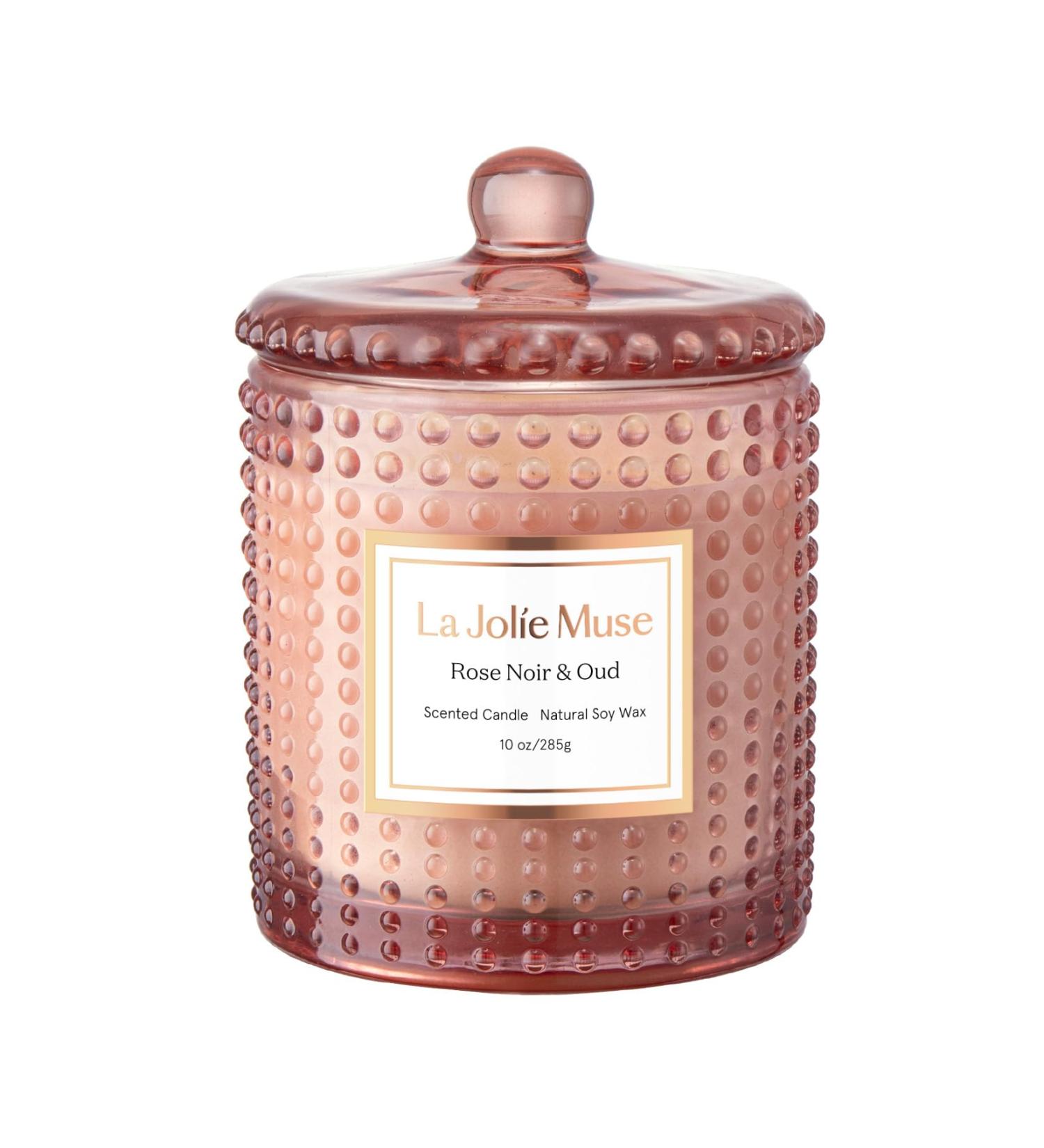 La Jolie Muse Damascen Rose Fragrance Candle - 75 Hours of Aromatic Bliss Natural Wax & Floral Aroma - Perfect Gift for Women - 285g Rose Noir & Oud - Buy Online on SooperMarket.com