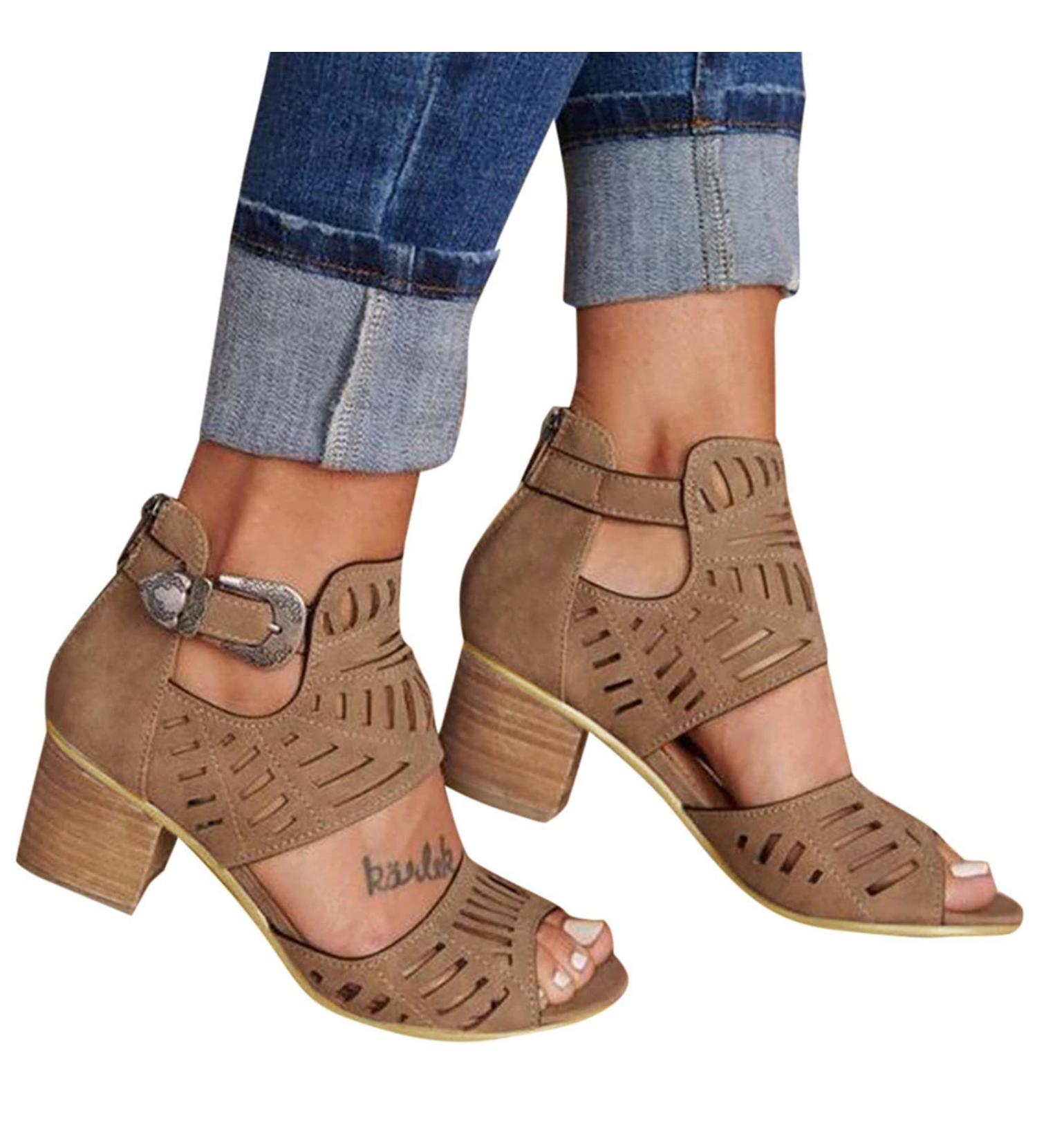 Foldap Women's High Heel Espadrille Platform Wedge Sandals - Brown | Summer Casual Beach Shoes - Buy Online on SooperMarket.com